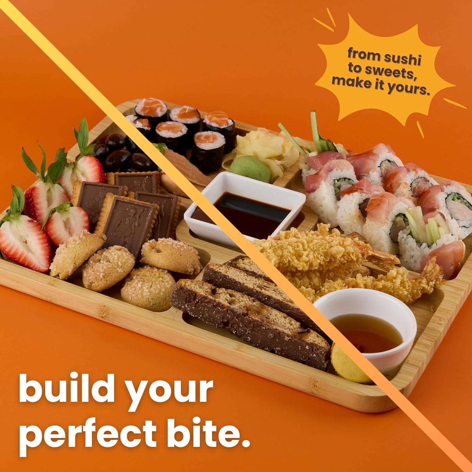 Tabla de Charcutería Snacksentials con Tapa y 2 Tazones 28x36cm