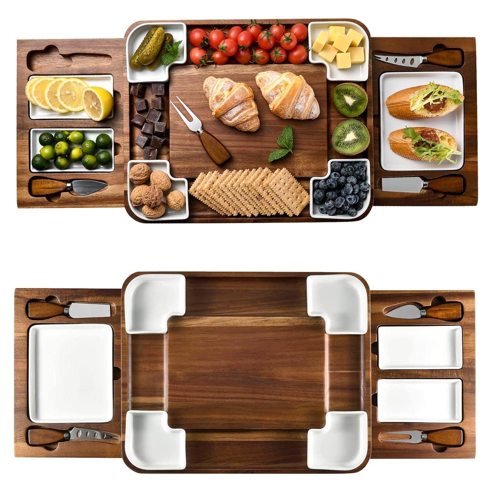 Tabla de Queso de Acacia Shanik con Utensilios y Platos