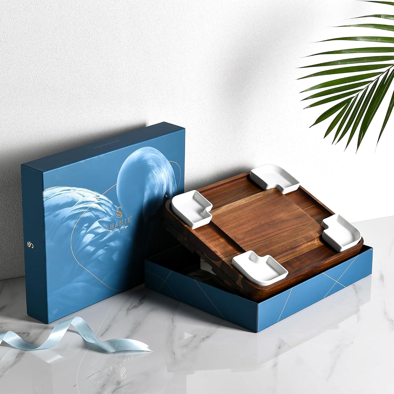 Tabla de Queso de Acacia Shanik con Utensilios y Platos