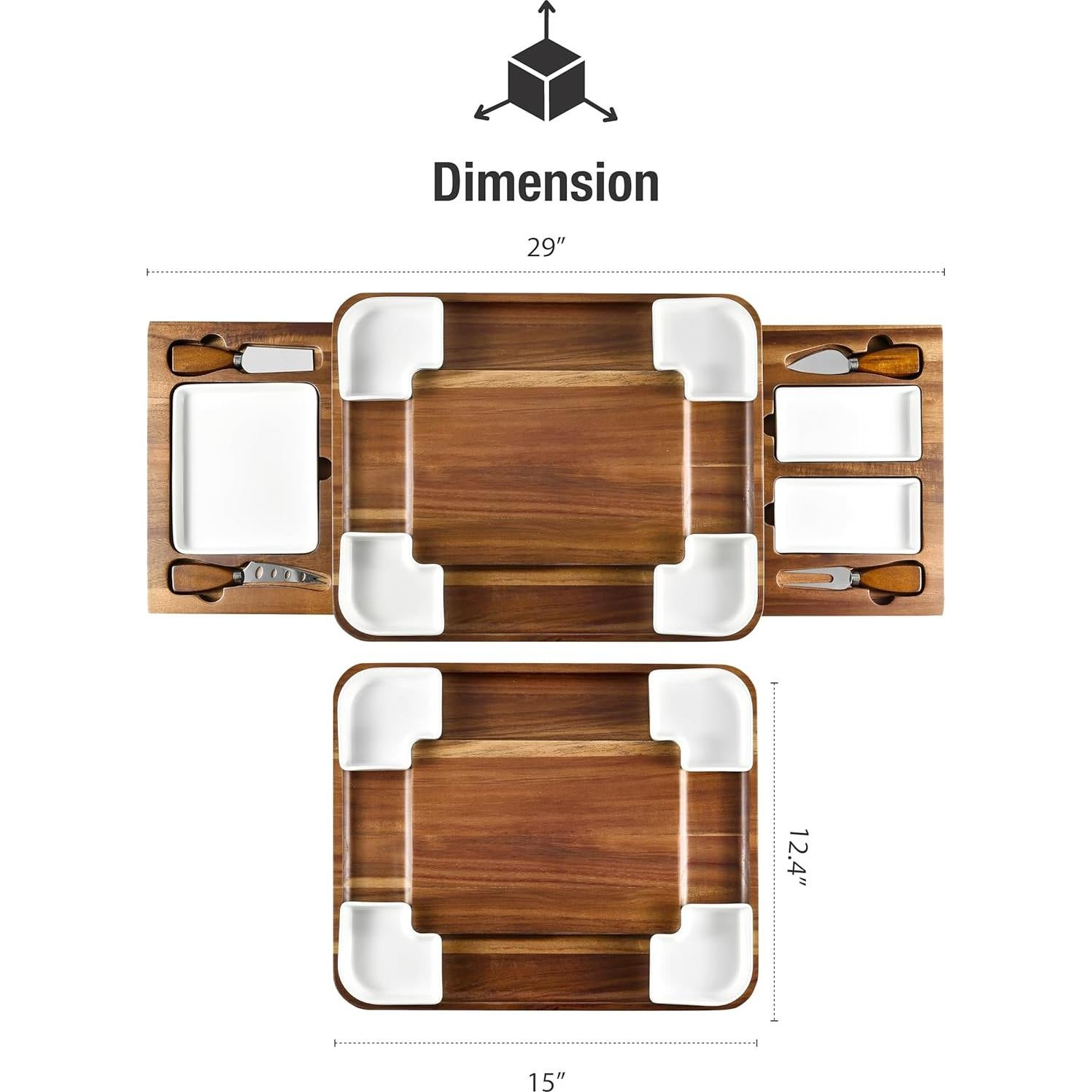 Tabla de Queso de Acacia Shanik con Utensilios y Platos