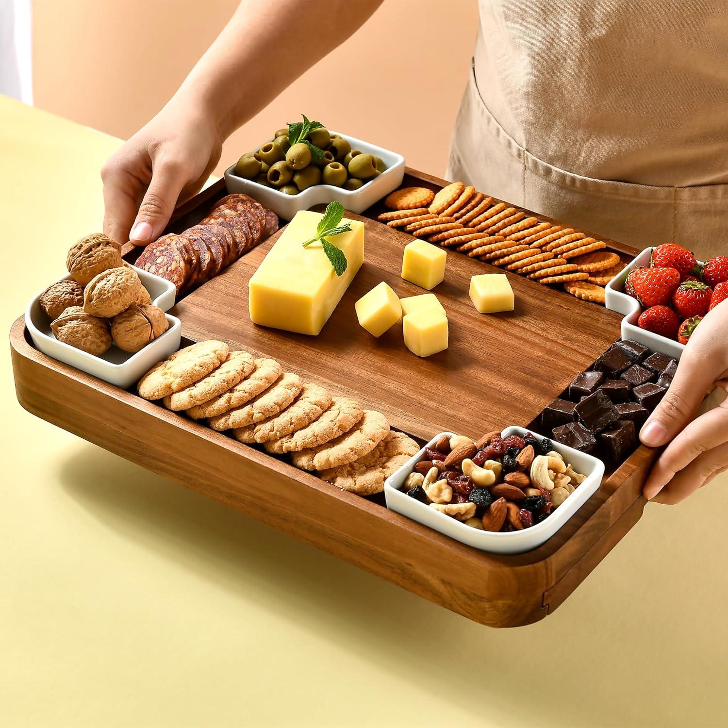 Tabla de Queso de Acacia Shanik con Utensilios y Platos