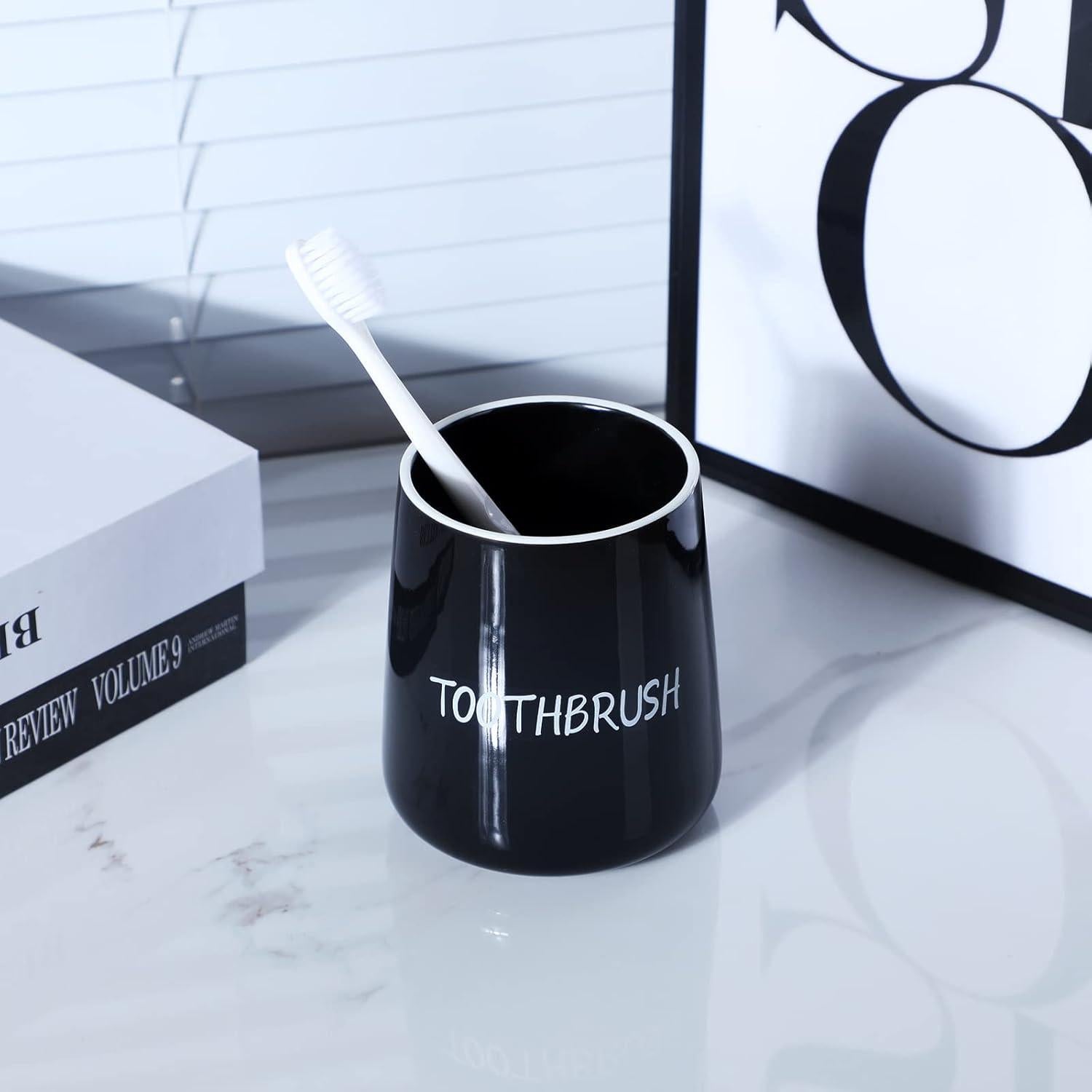 Soporte de Cepillos de Dientes LEETOYI Cerámica Negro 8.9x8.9 cm