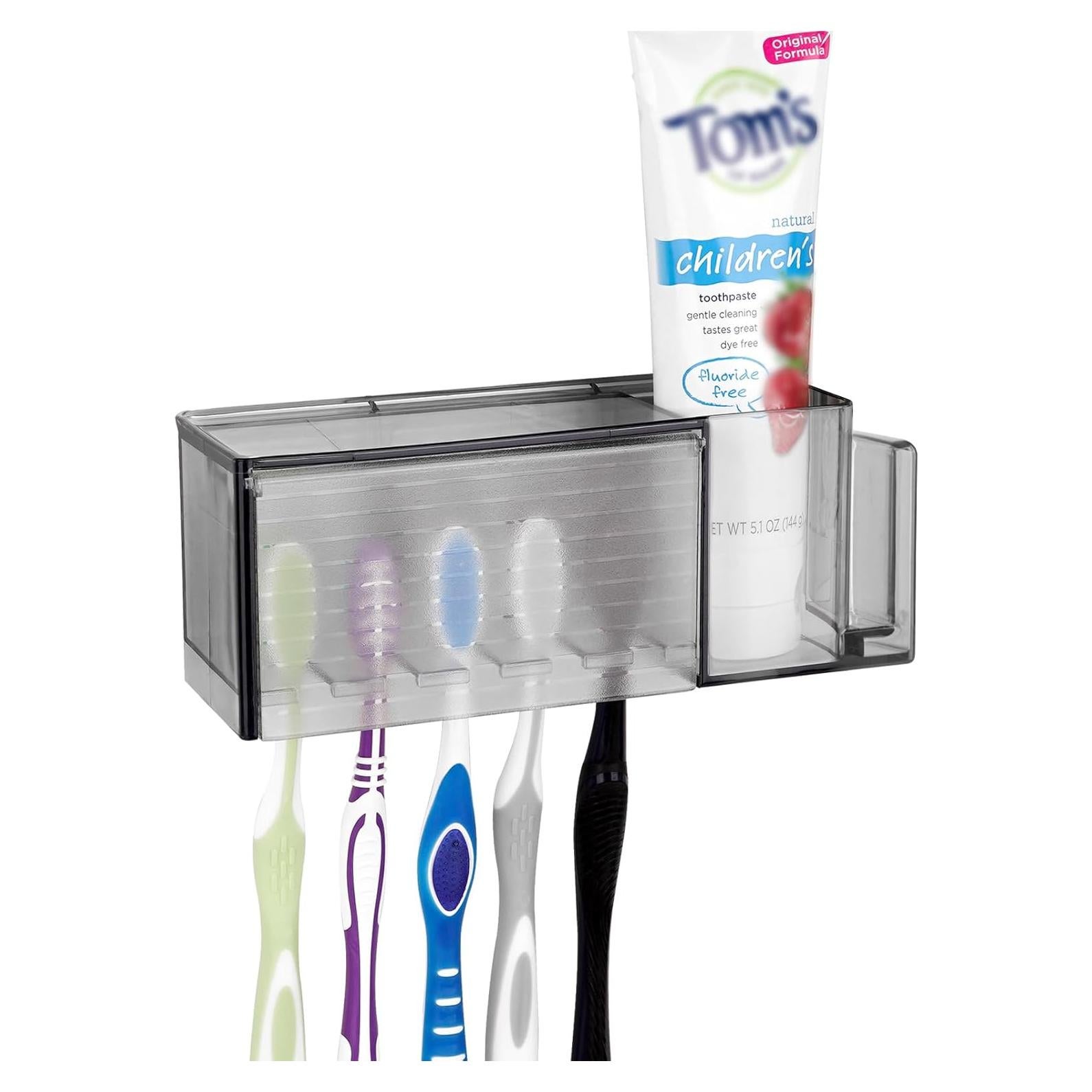 Soporte de Cepillos de Dientes Linkidea Gris con Tapa 5 Compartimentos