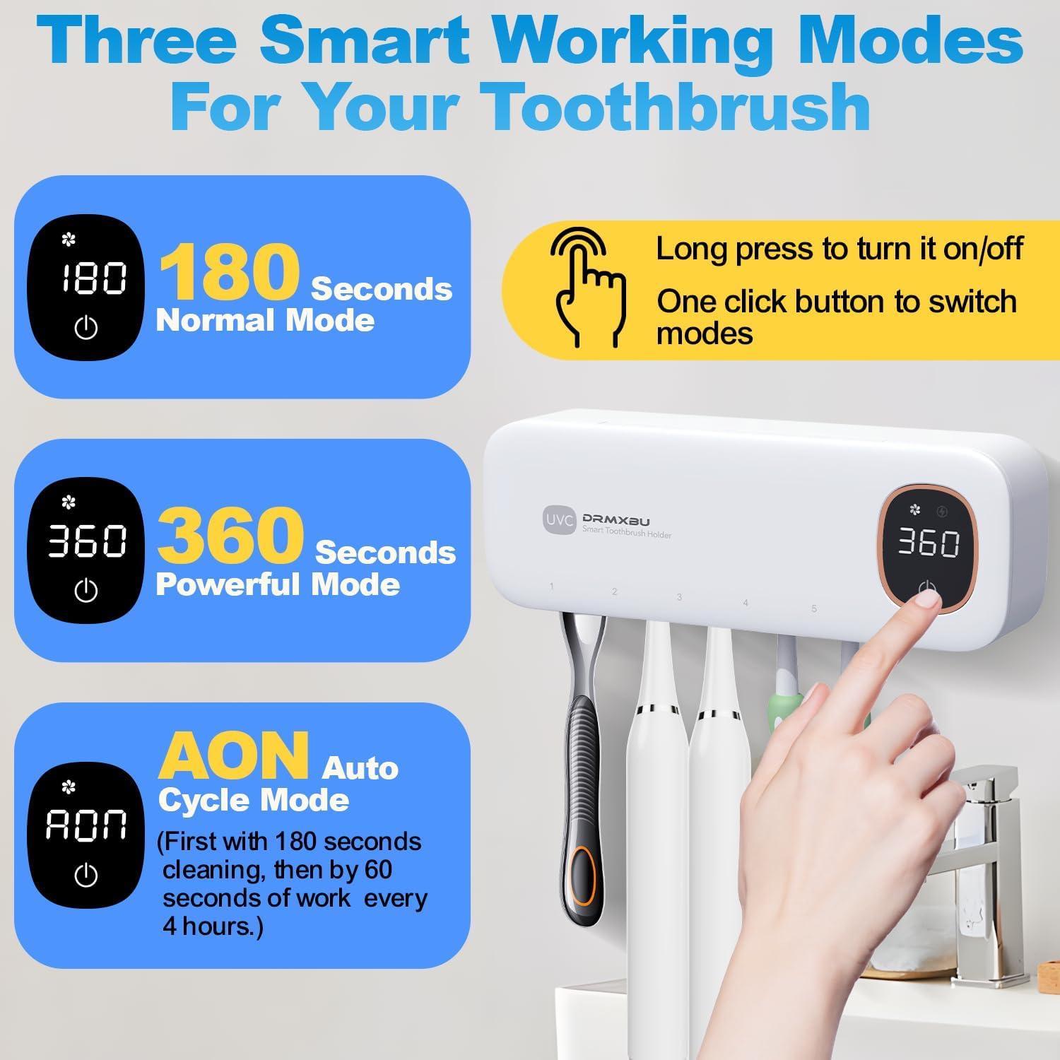 Soporte de Cepillos de Dientes DRMXBU con Luz UV y Secado Rápido