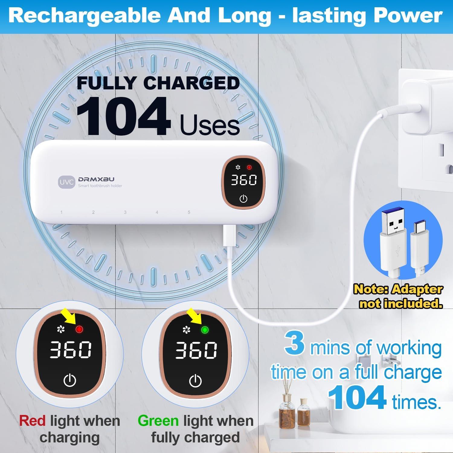 Soporte de Cepillos de Dientes DRMXBU con Luz UV y Secado Rápido