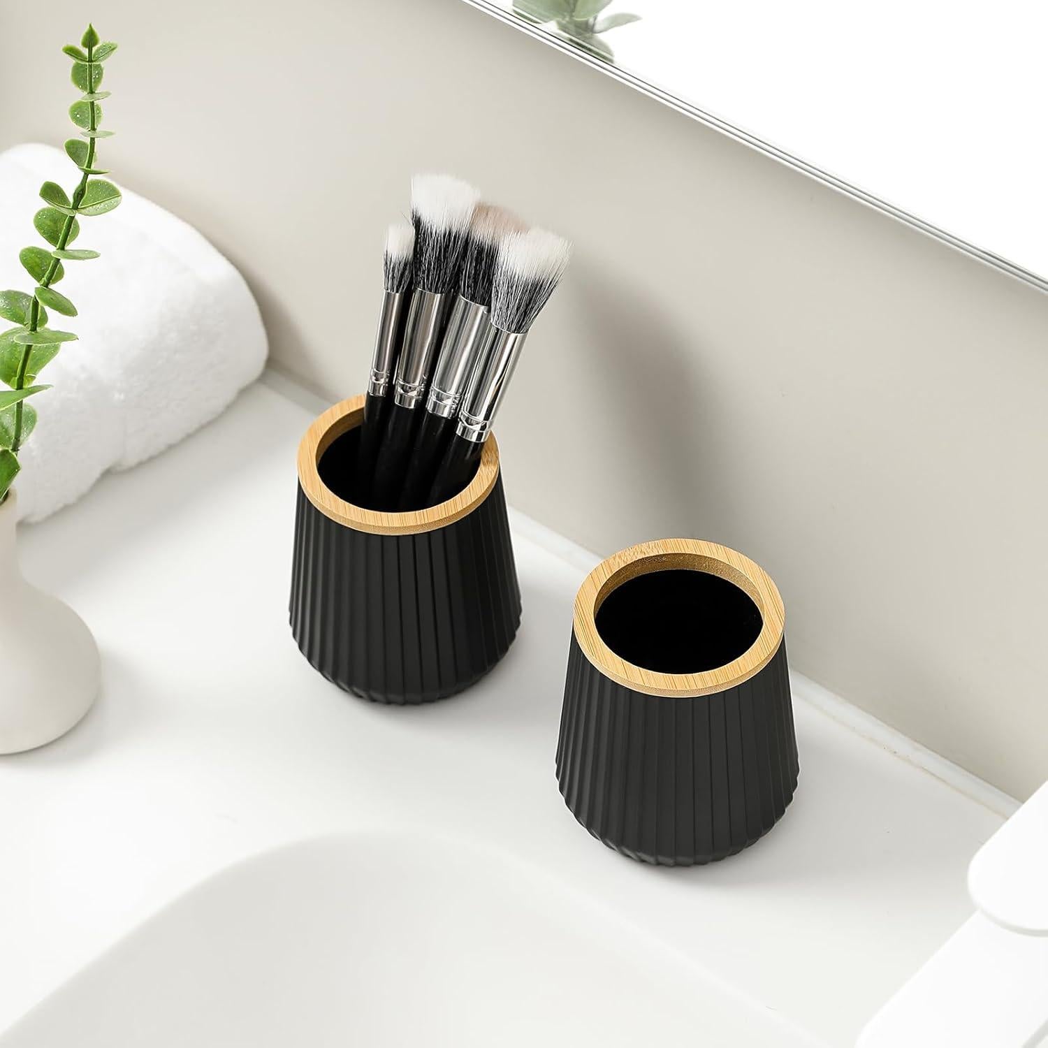 Soporte para Cepillos de Dientes YAUKPH Bambú Negro Mate