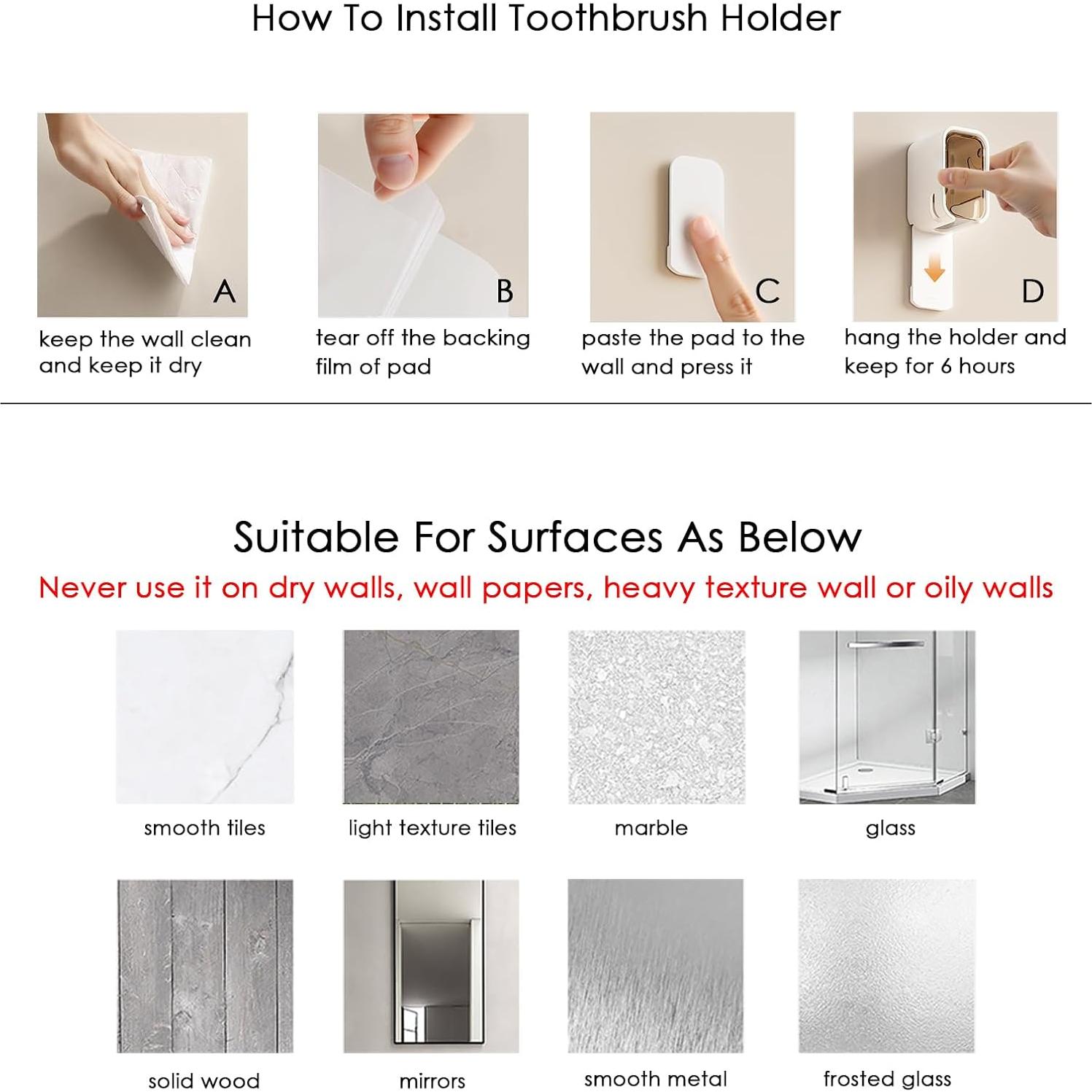 Soporte de Cepillo de Dientes TASEVO Mini Montado en Pared 2PCS