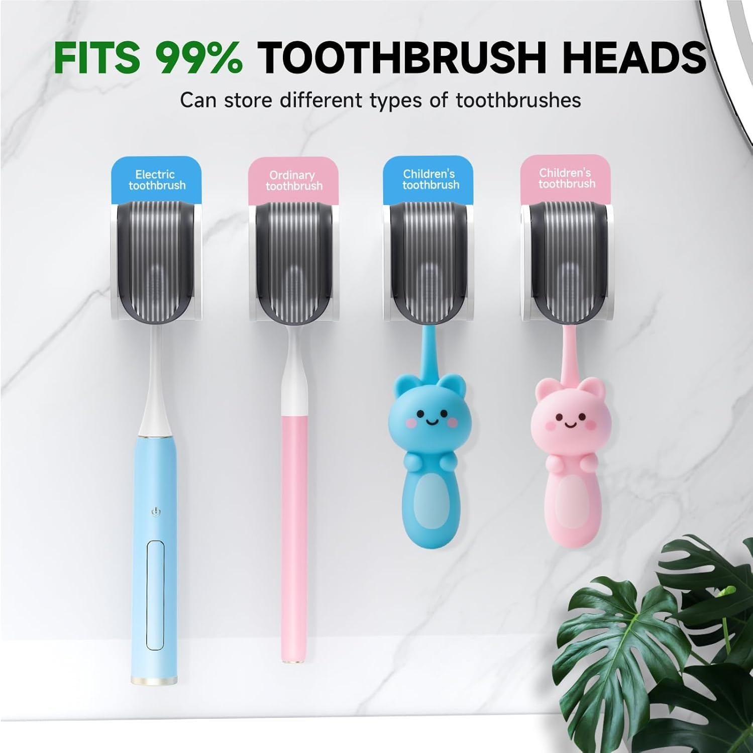 Soporte para Cepillos de Dientes Montado en Pared LUWUIDEN 4 Pcs Gris