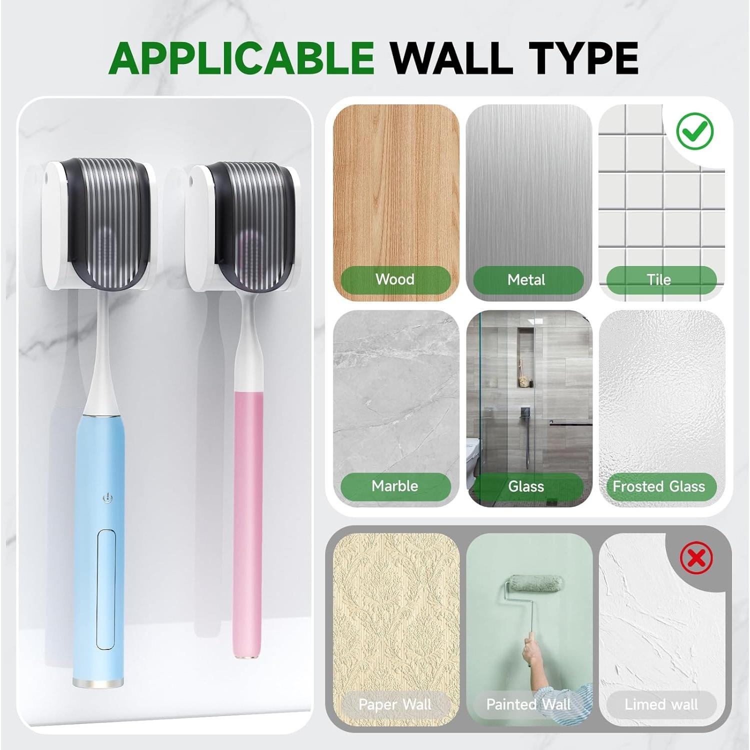 Soporte para Cepillos de Dientes Montado en Pared LUWUIDEN 4 Pcs Gris