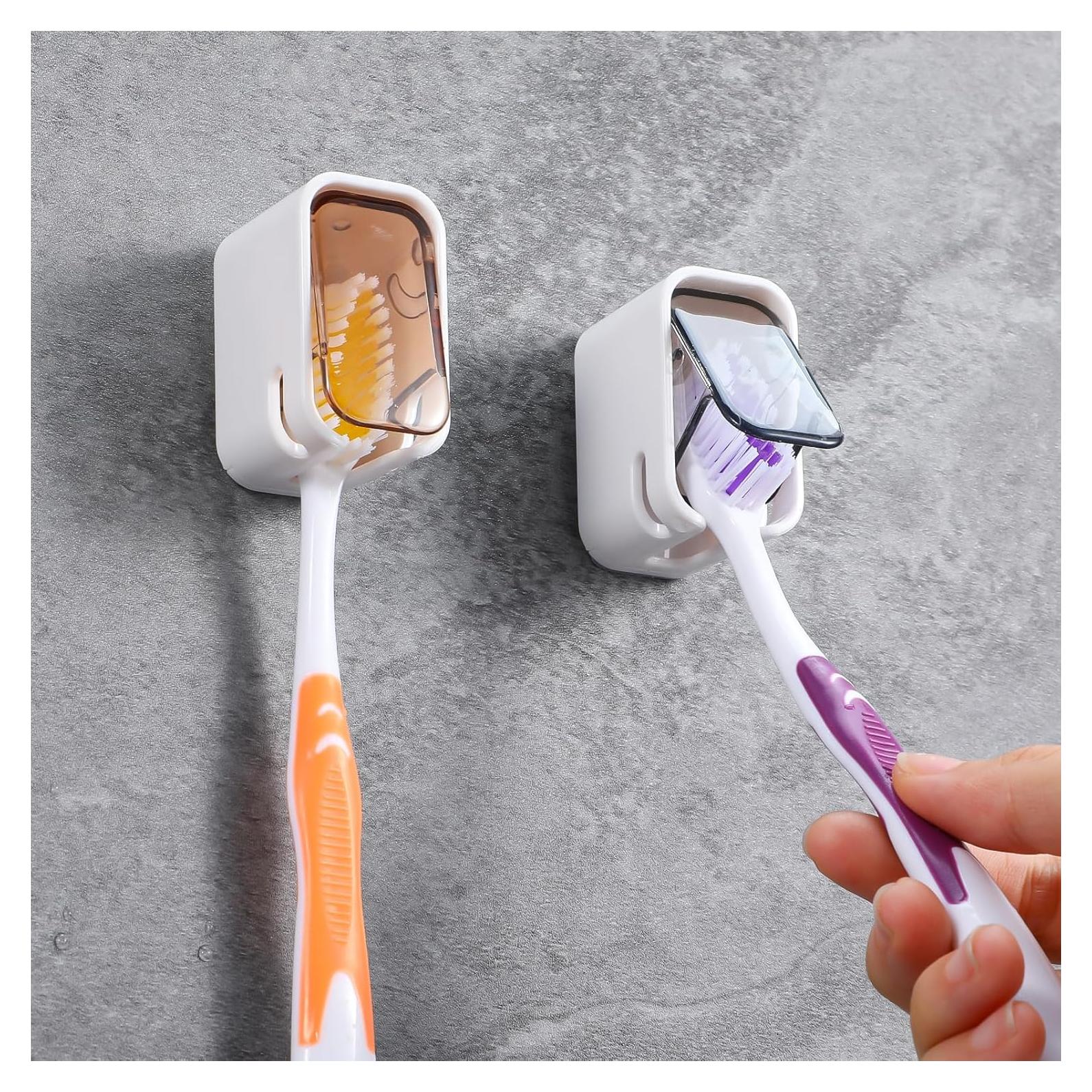 Soporte de cepillo de dientes de pared Bremorou 2 piezas gris marrón