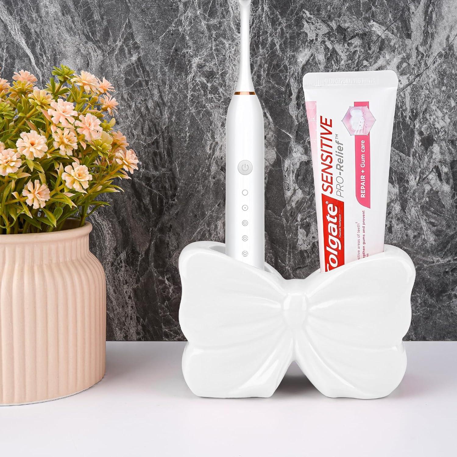 Soporte de Cepillo de Dientes Cerámica Biiange Blanco Lazo