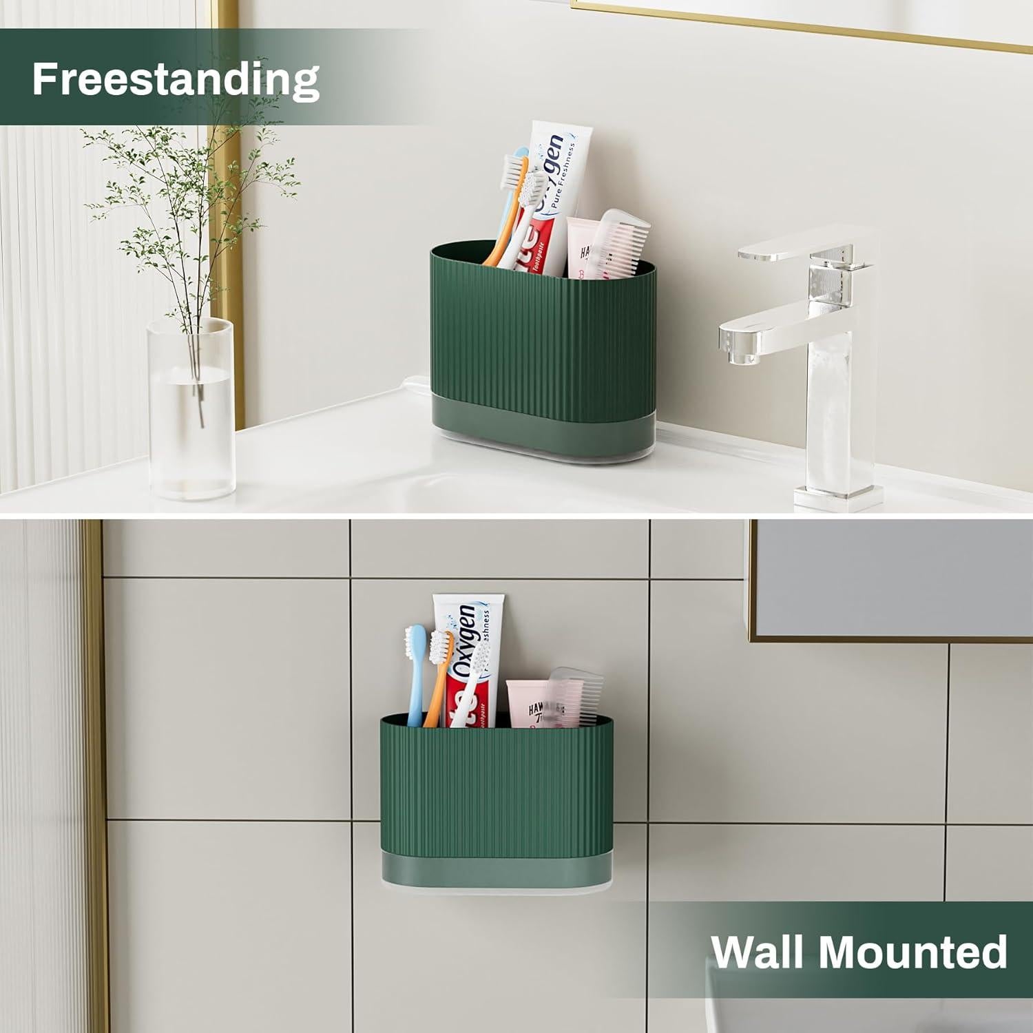 Soporte de Cepillo de Dientes Verde JDOTL con Drenaje 2 Compartimentos