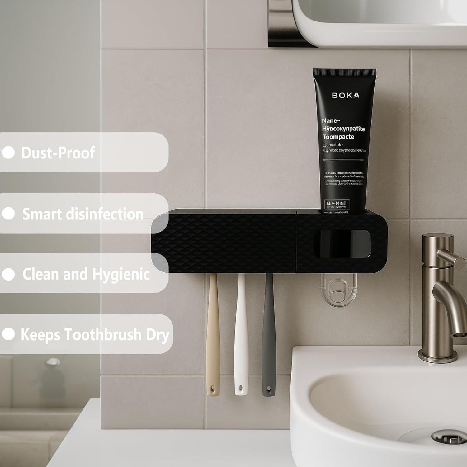 Soporte de Cepillos de Dientes NeteHon con Dispensador Automático Negro