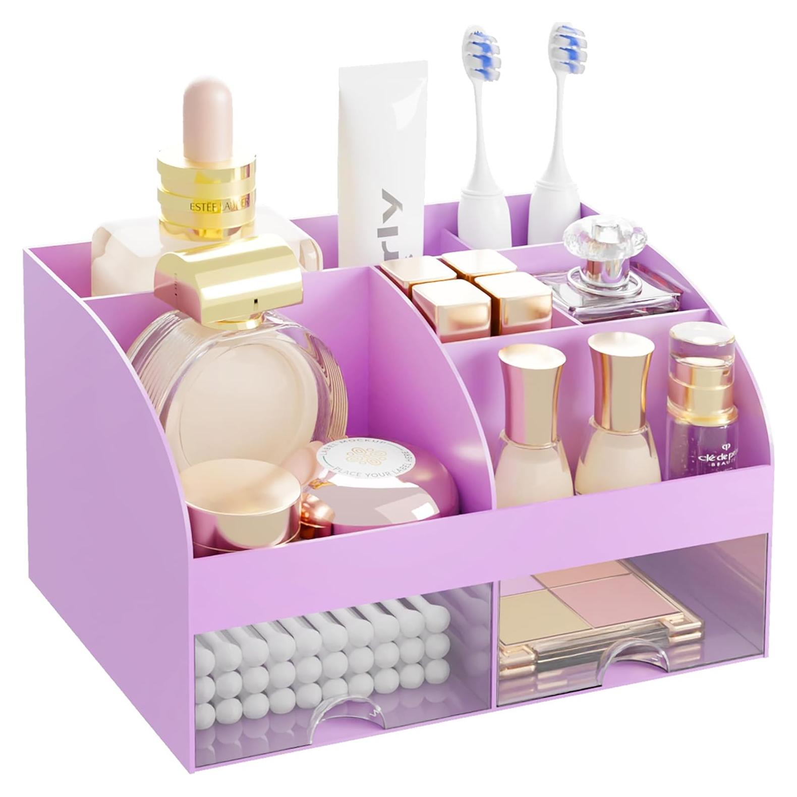 Organizador de Baño DIRZHX Morado con 6 Ranuras y Cajones
