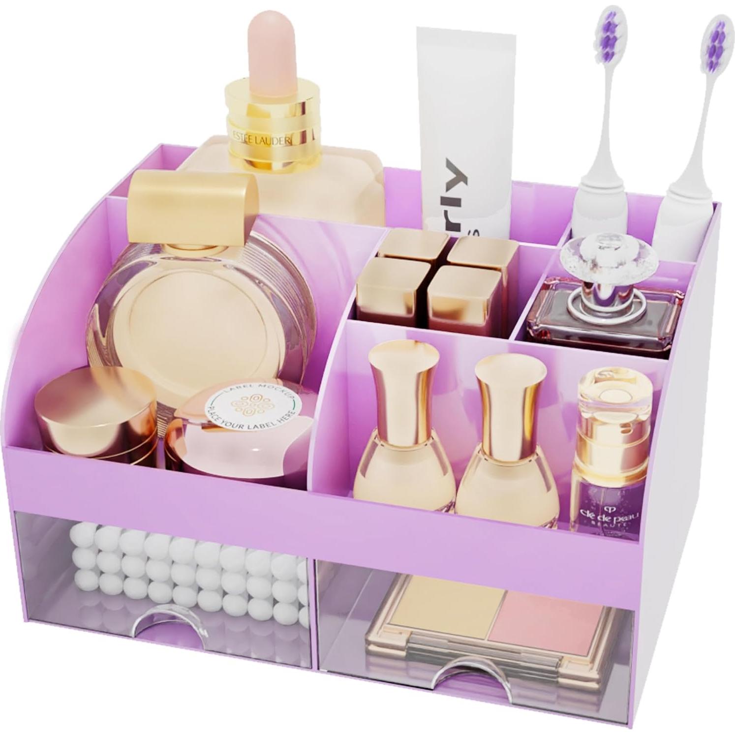 Organizador de Baño DIRZHX Morado con 6 Ranuras y Cajones