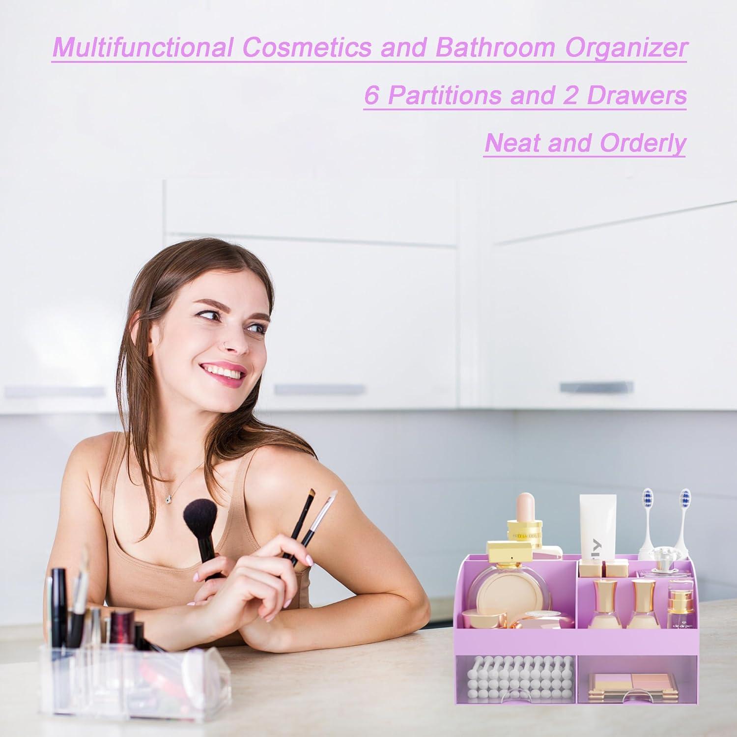 Organizador de Baño DIRZHX Morado con 6 Ranuras y Cajones