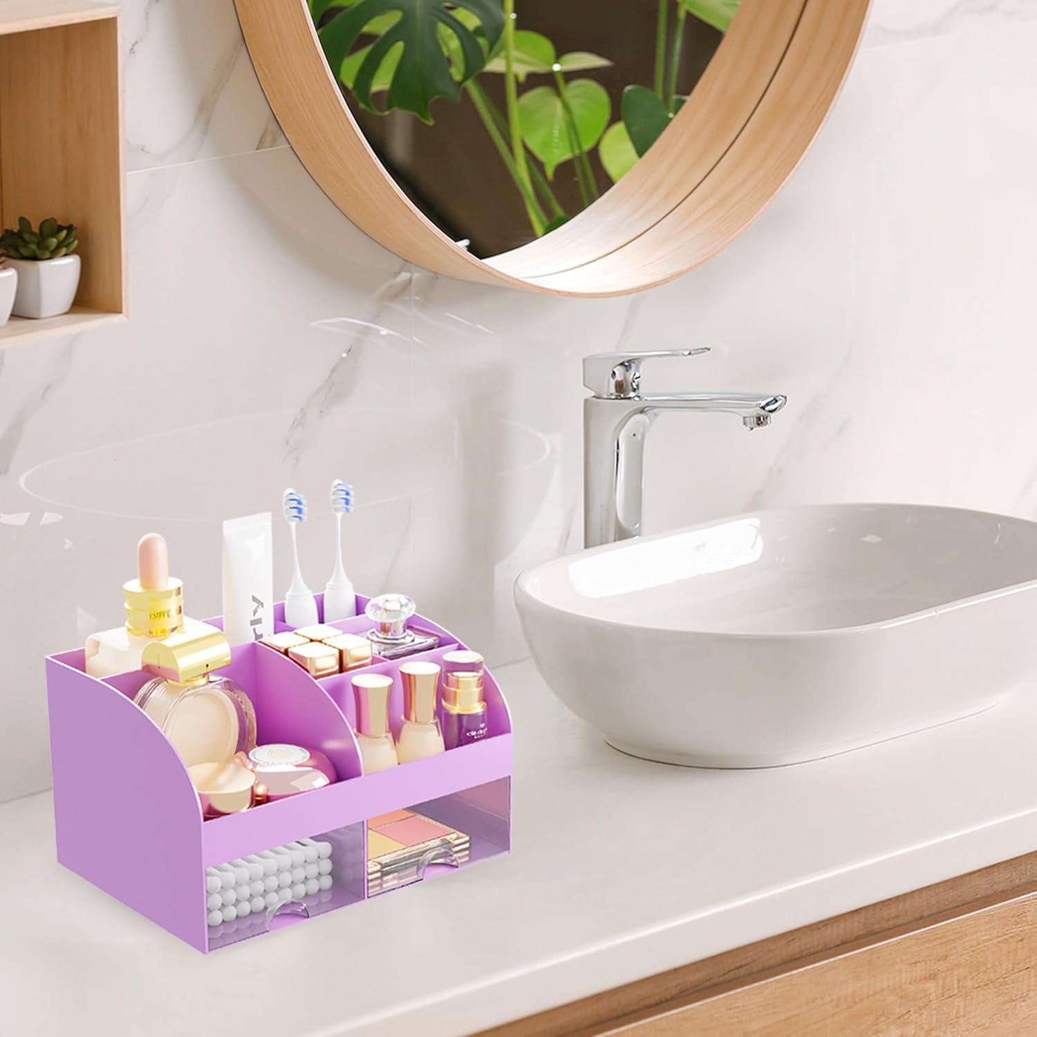 Organizador de Baño DIRZHX Morado con 6 Ranuras y Cajones