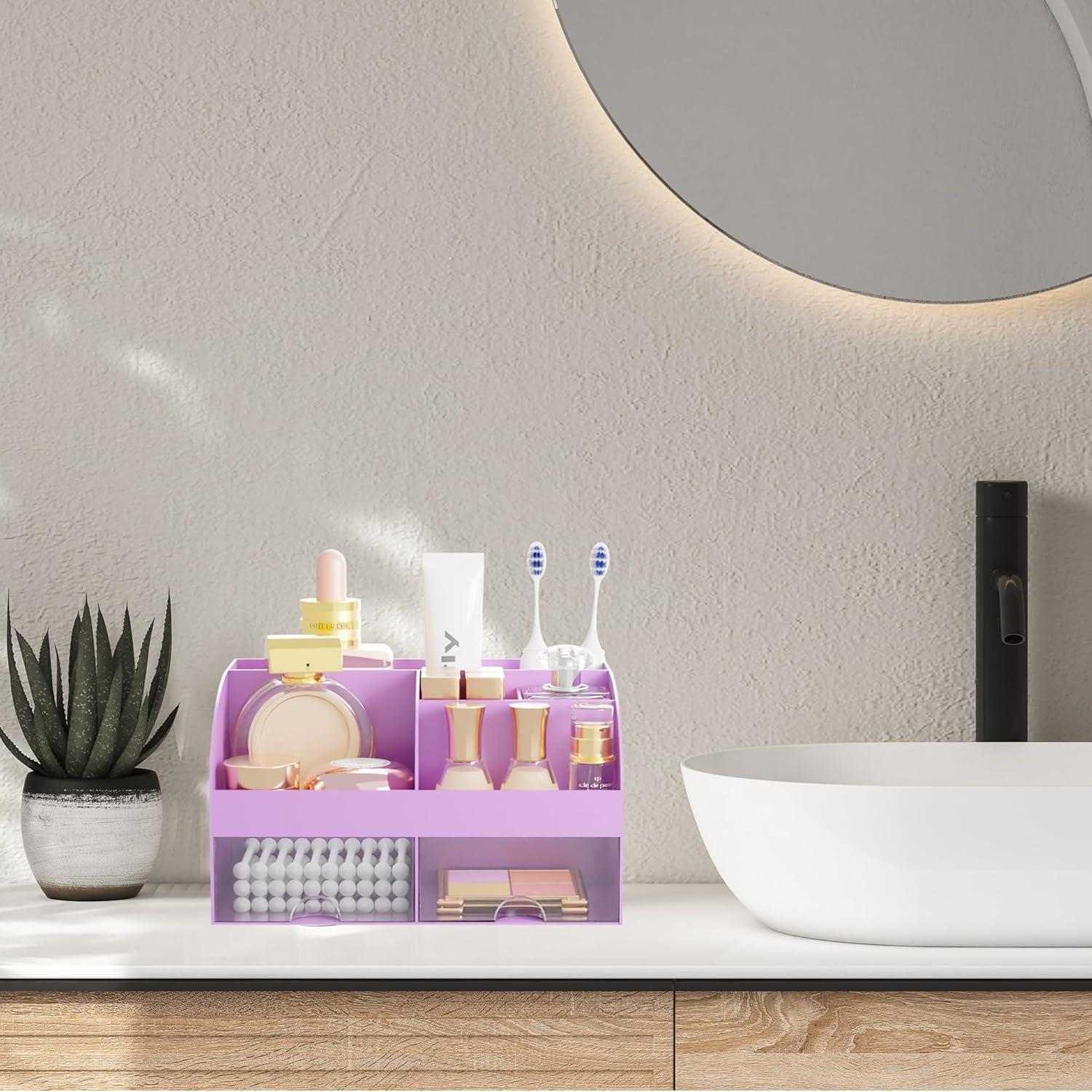 Organizador de Baño DIRZHX Morado con 6 Ranuras y Cajones