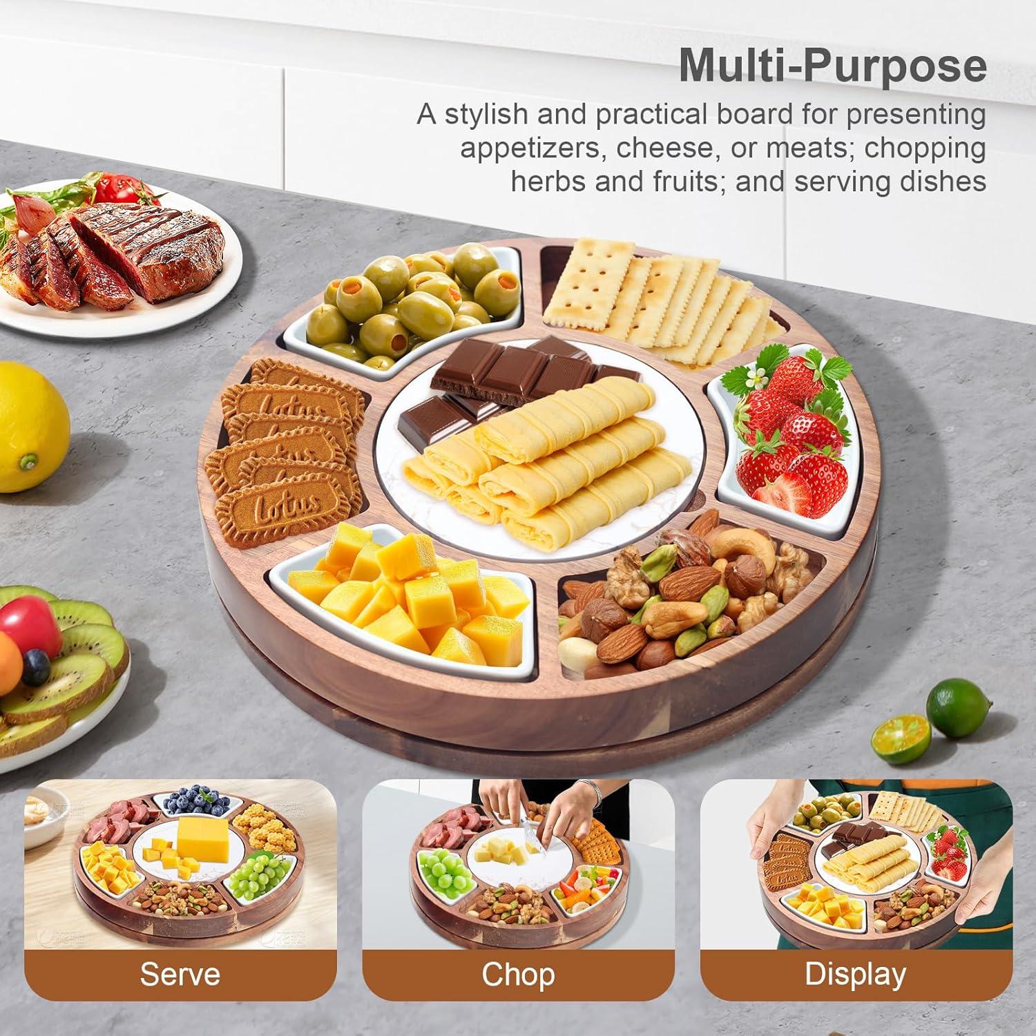 Tabla de Queso Rotativa EUMUU 34.3 cm con Enfriador y Cuencos