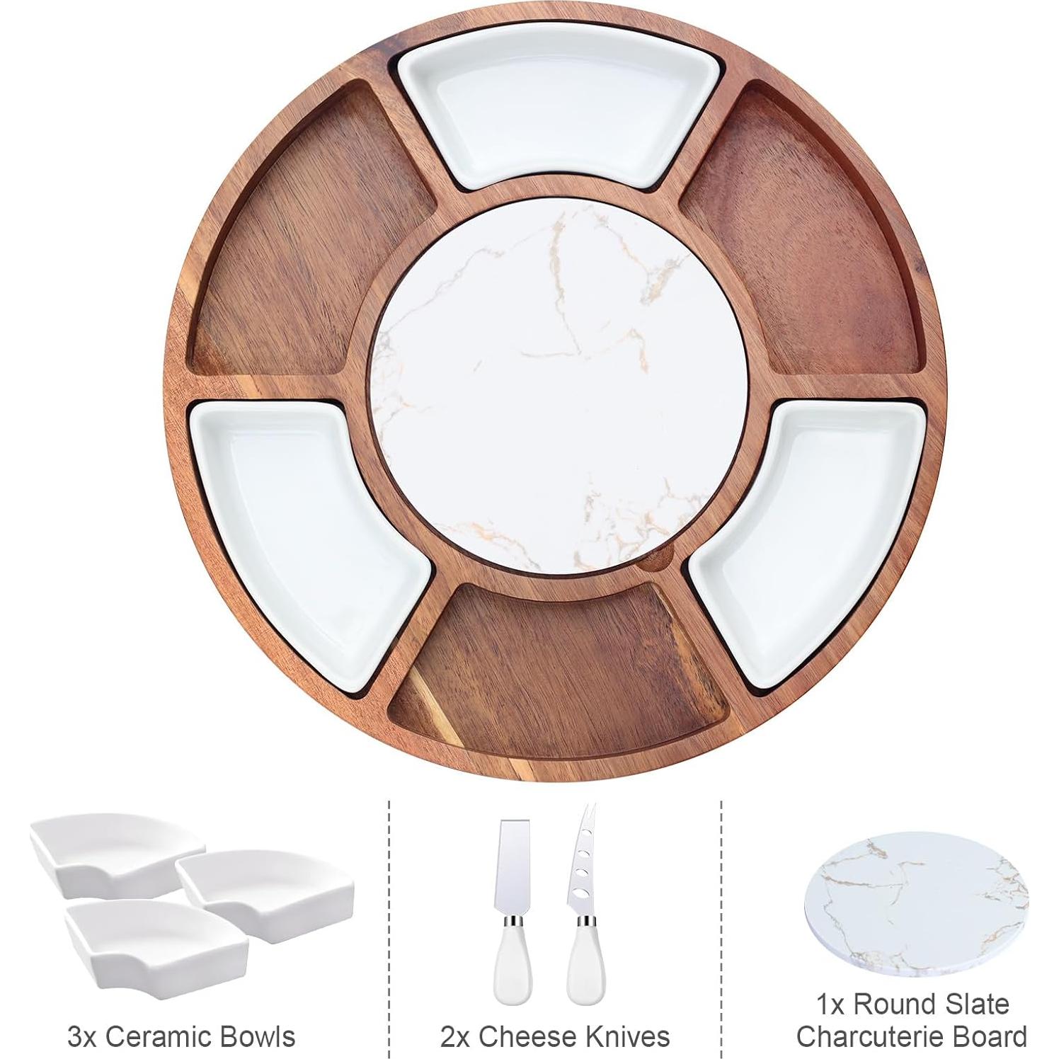 Tabla de Queso Rotativa EUMUU 34.3 cm con Enfriador y Cuencos