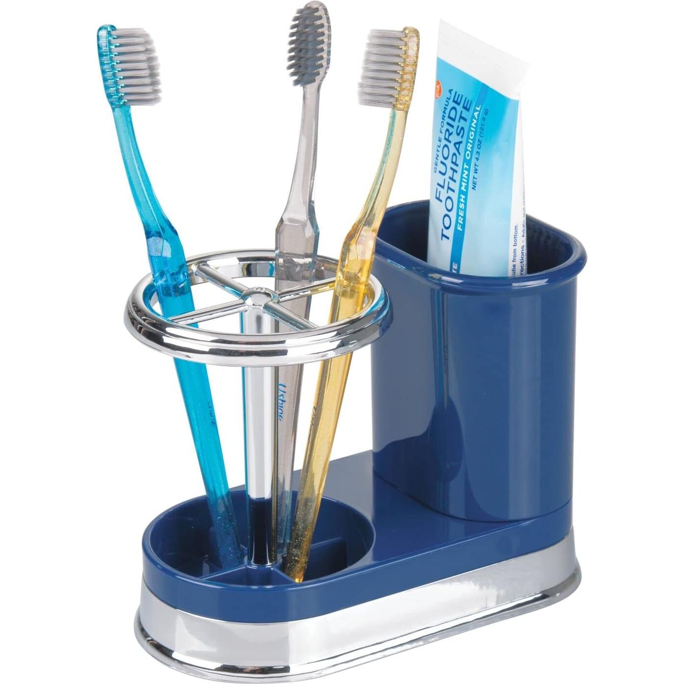 Organizador Dental mDesign Azul Marino/Cromo 4 Compartimentos