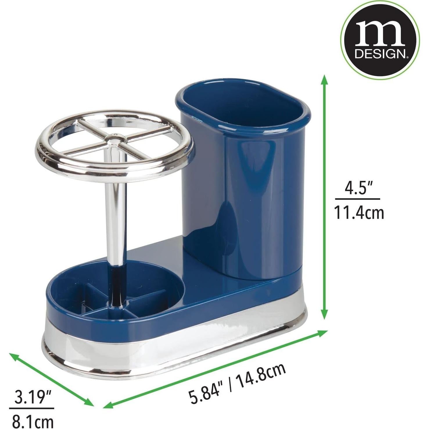 Organizador Dental mDesign Azul Marino/Cromo 4 Compartimentos