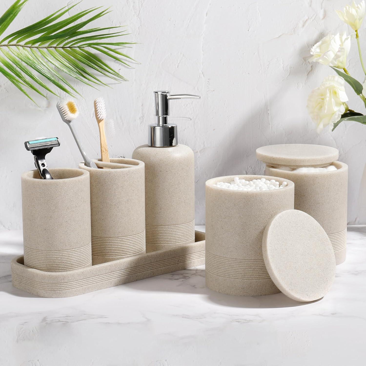 Juego de Accesorios de Baño 6 Piezas Beige YMXYJM