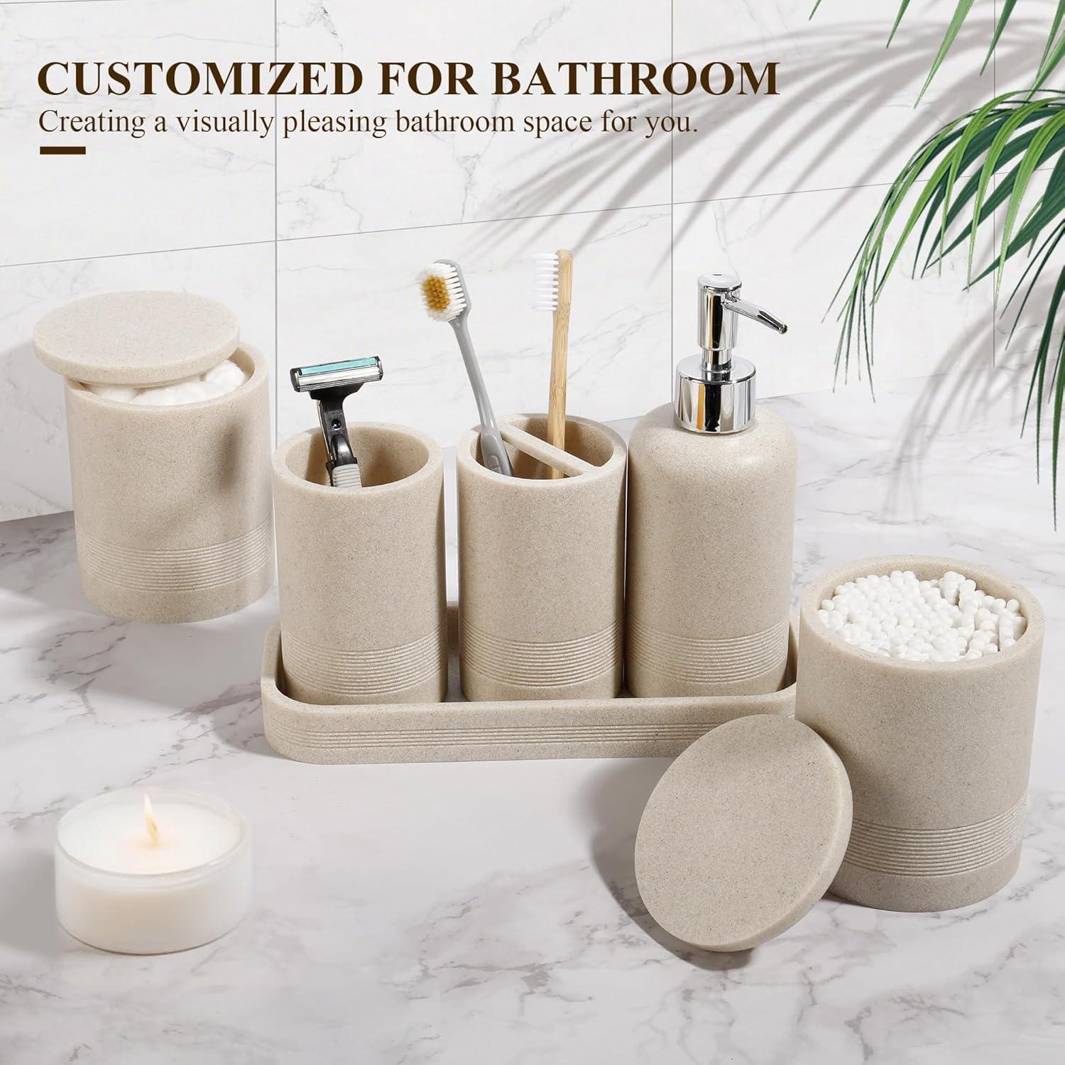 Juego de Accesorios de Baño 6 Piezas Beige YMXYJM