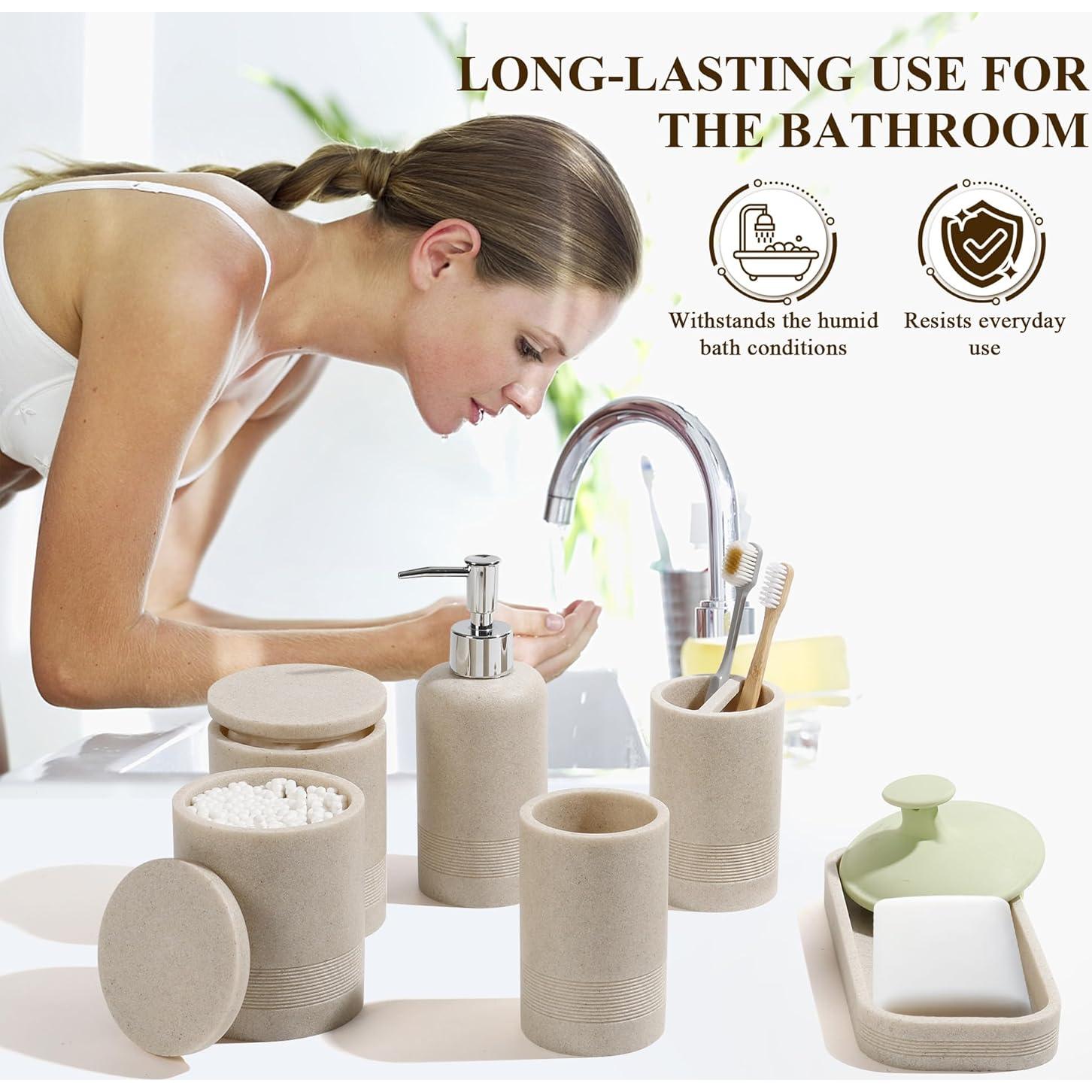 Juego de Accesorios de Baño 6 Piezas Beige YMXYJM