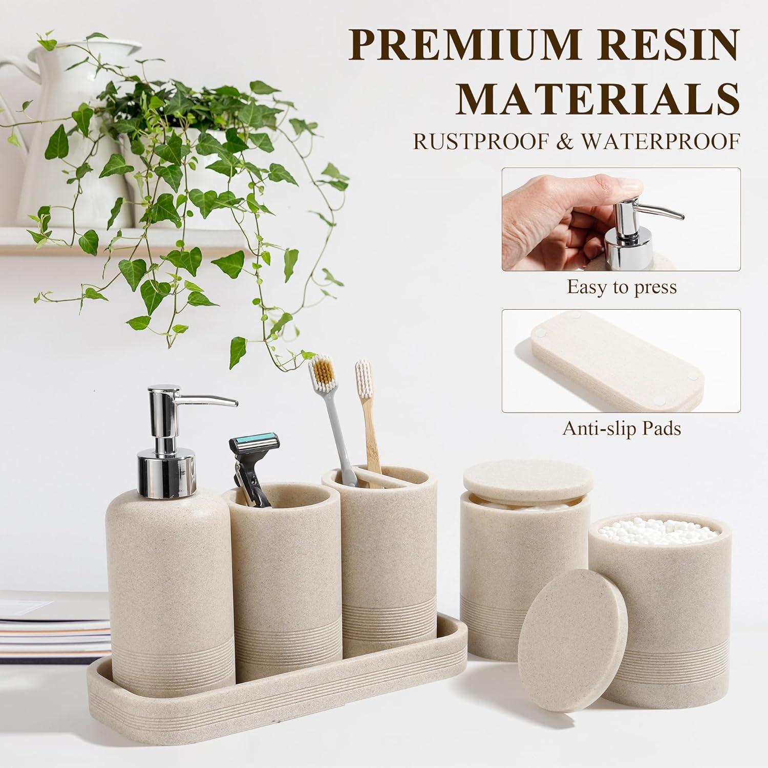 Juego de Accesorios de Baño 6 Piezas Beige YMXYJM