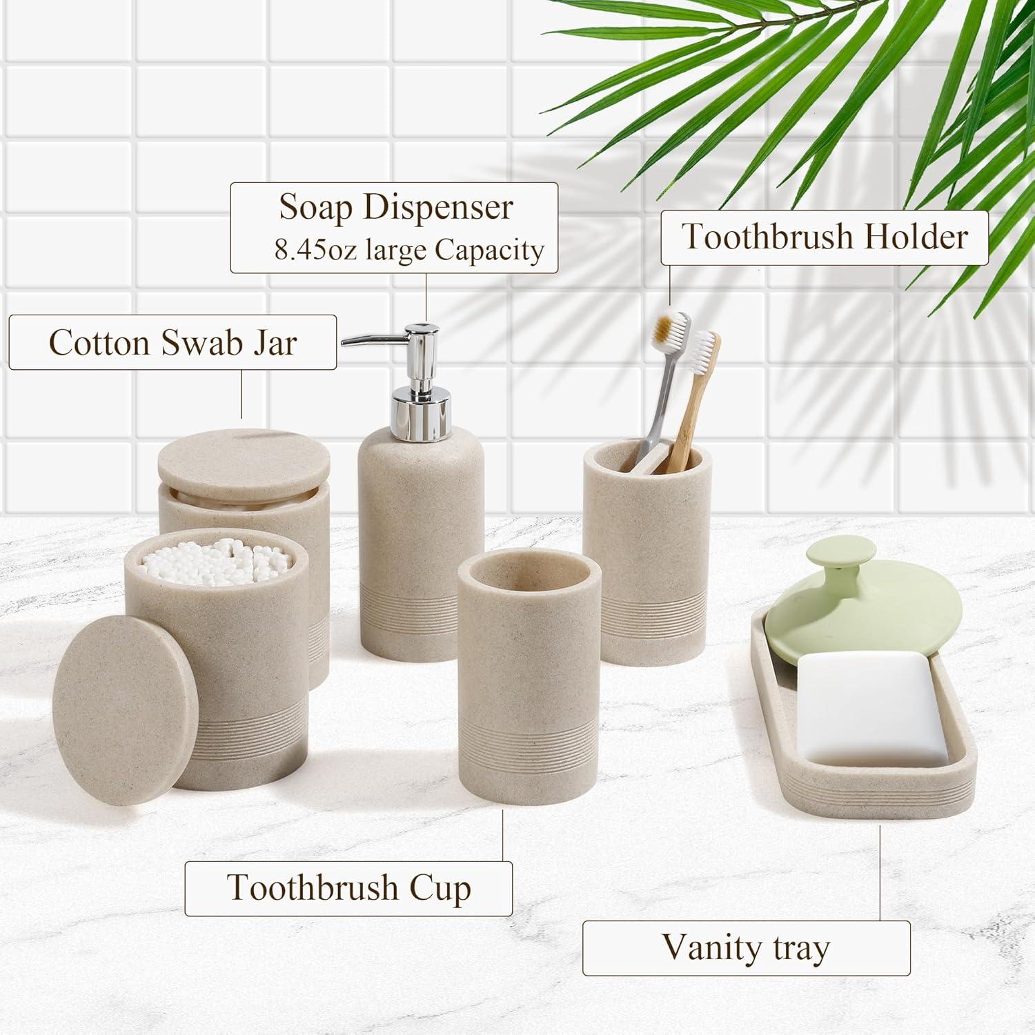Juego de Accesorios de Baño 6 Piezas Beige YMXYJM