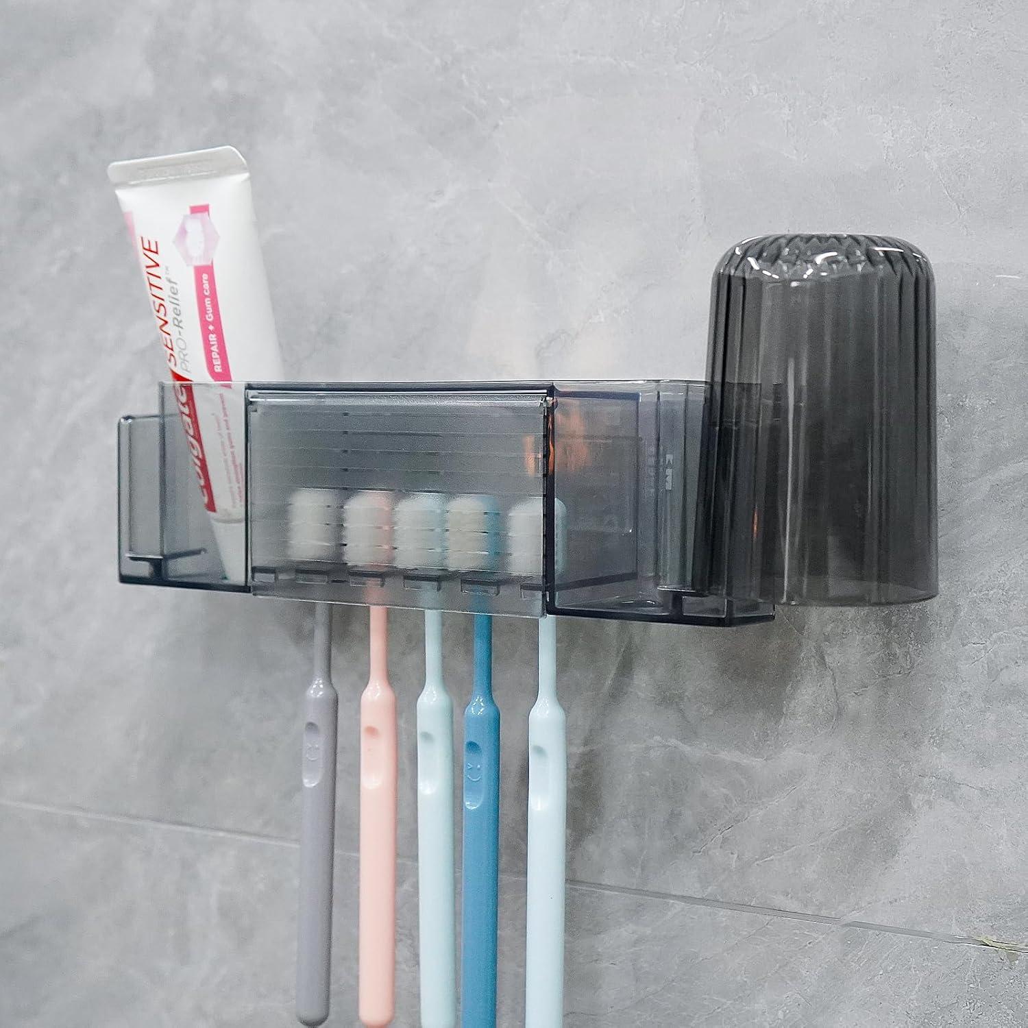 Soporte de Cepillos de Dientes LUEXBOX Gris Grande 5 Compartimentos