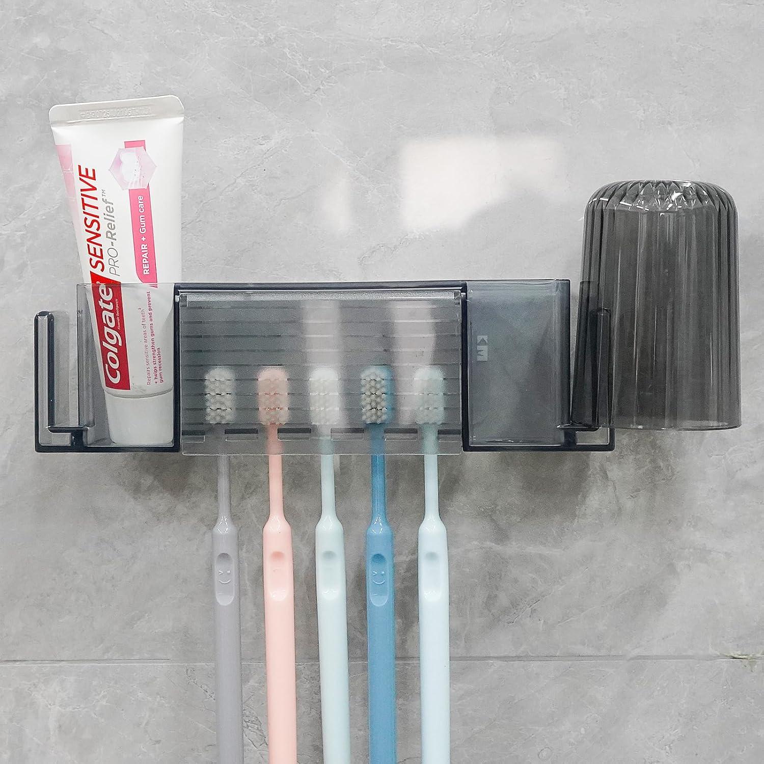 Soporte de Cepillos de Dientes LUEXBOX Gris Grande 5 Compartimentos