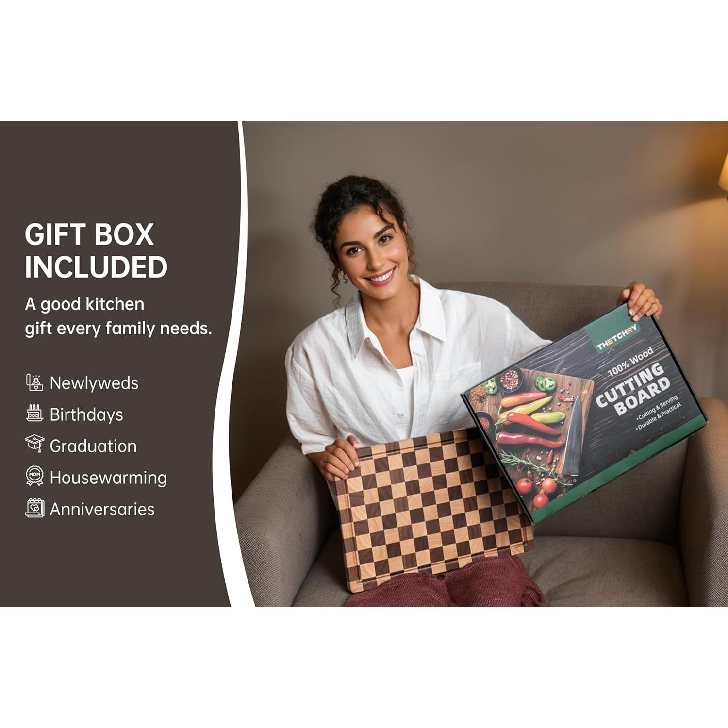 Tabla de Cortar de Madera Acacia THETCHRY 42x29.5 cm con Surcos