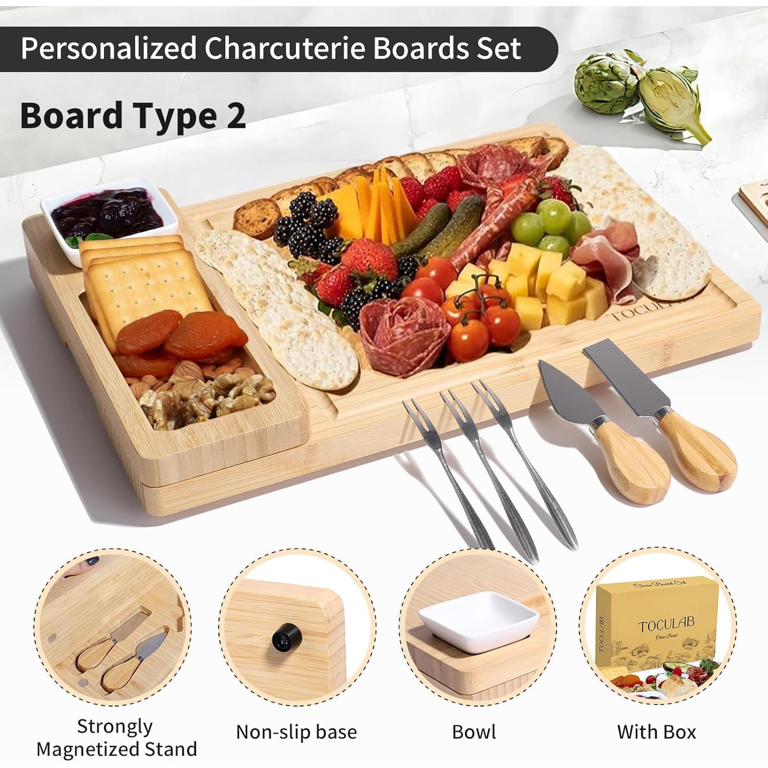 Juego de Tabla de Charcutería TOCULAB de Bambú 39x28 cm