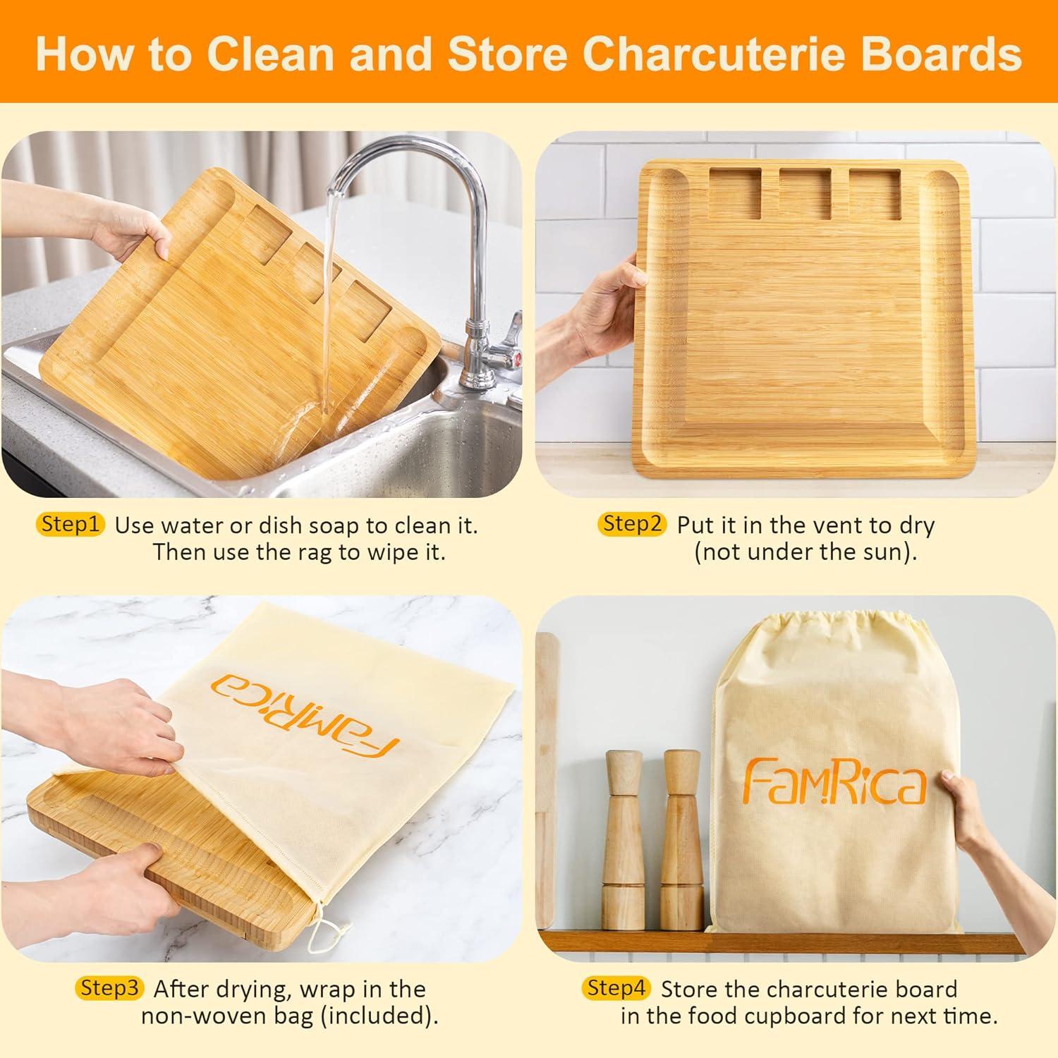 Tabla de Charcutería FamRica de Bambú con 2 Cajones y Accesorios