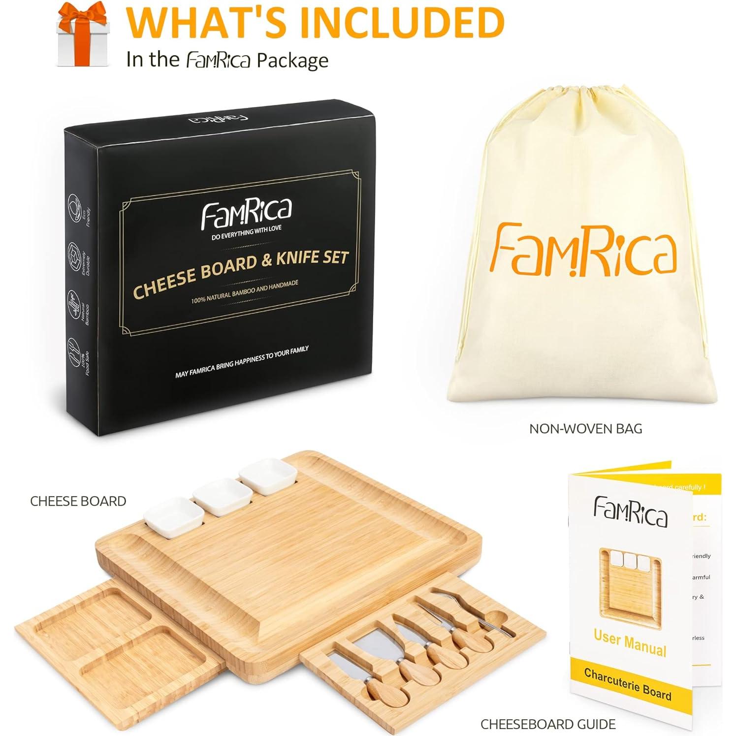 Tabla de Charcutería FamRica de Bambú con 2 Cajones y Accesorios