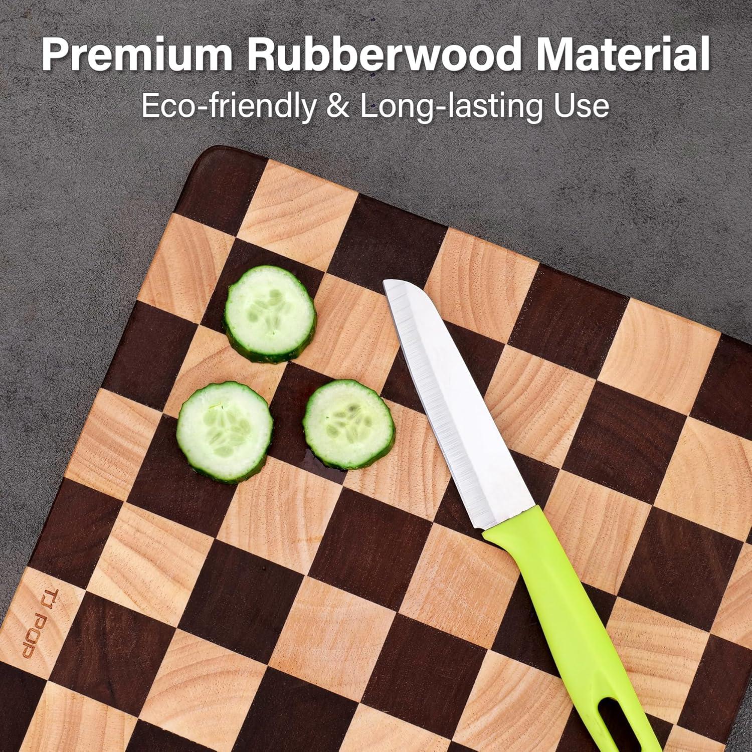 Tabla de Cortar de Madera TJ POP 38x25 cm Patrón Ajedrez