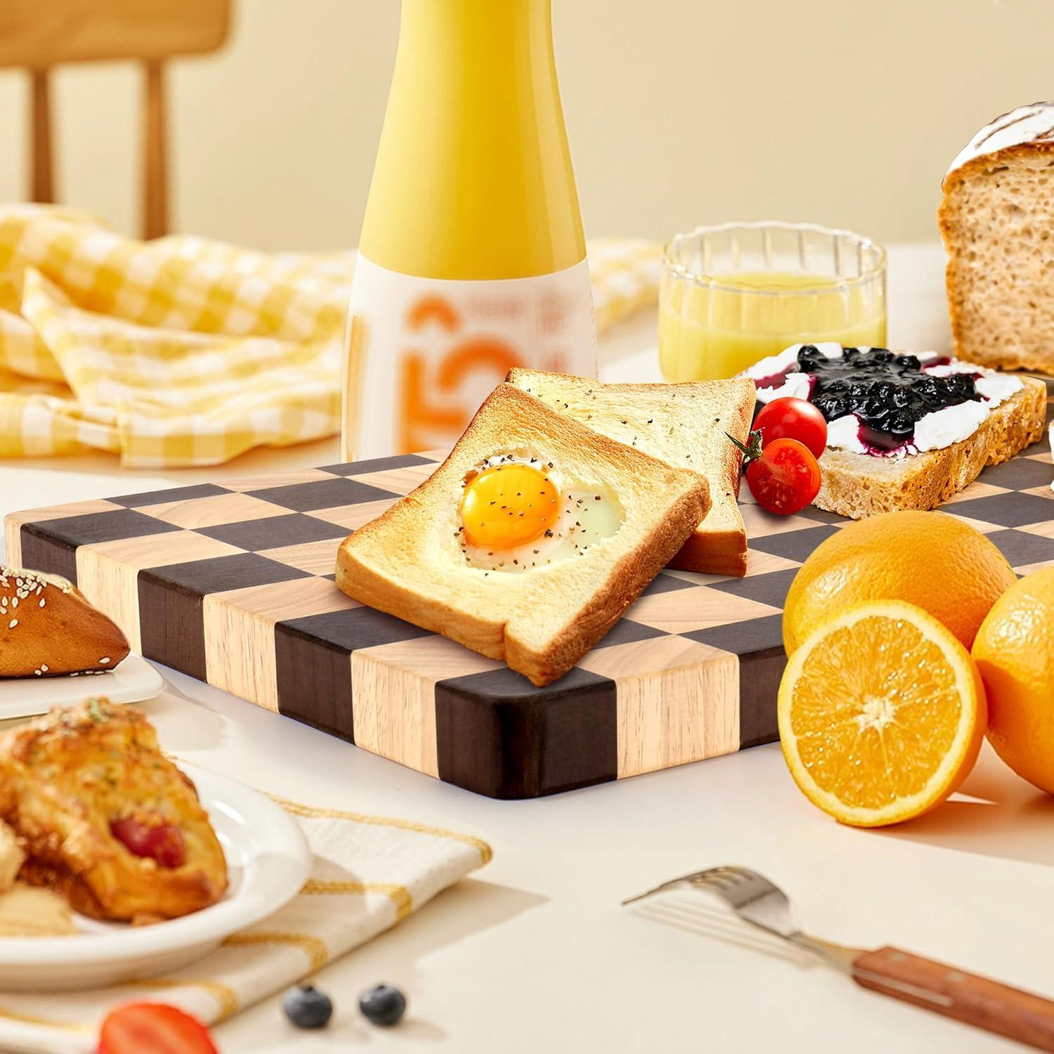 Tabla de Cortar de Madera TJ POP 38x25 cm Patrón Ajedrez