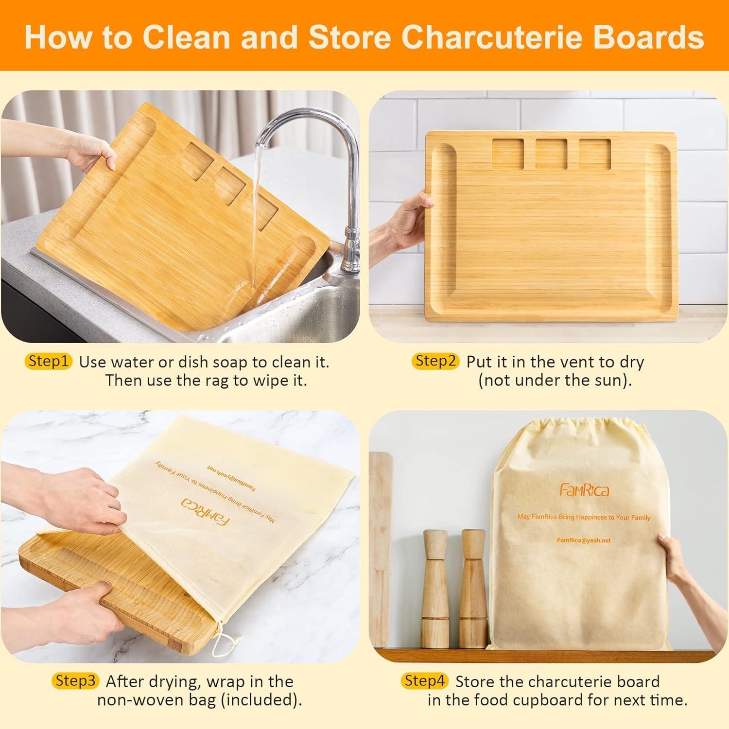 Tabla de Charcutería Extra Grande FamRica de Bambú con Cajones