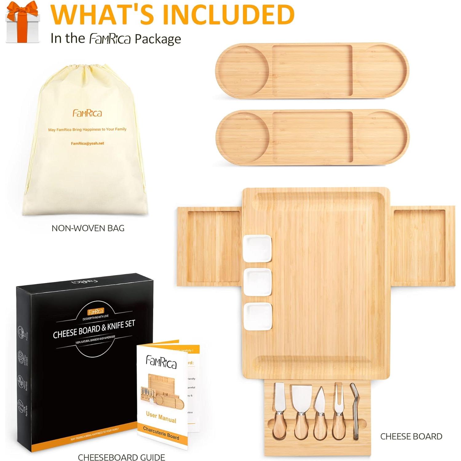 Tabla de Charcutería Extra Grande FamRica de Bambú con Cajones