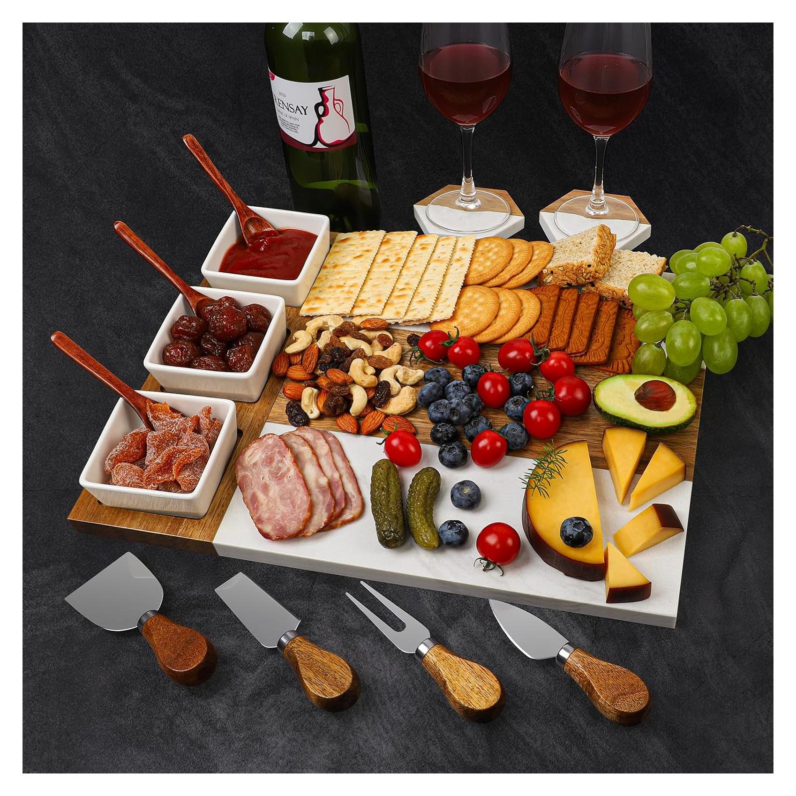 Tabla de Charcutería Grande de Madera y Mármol ECWAY 40x30 cm