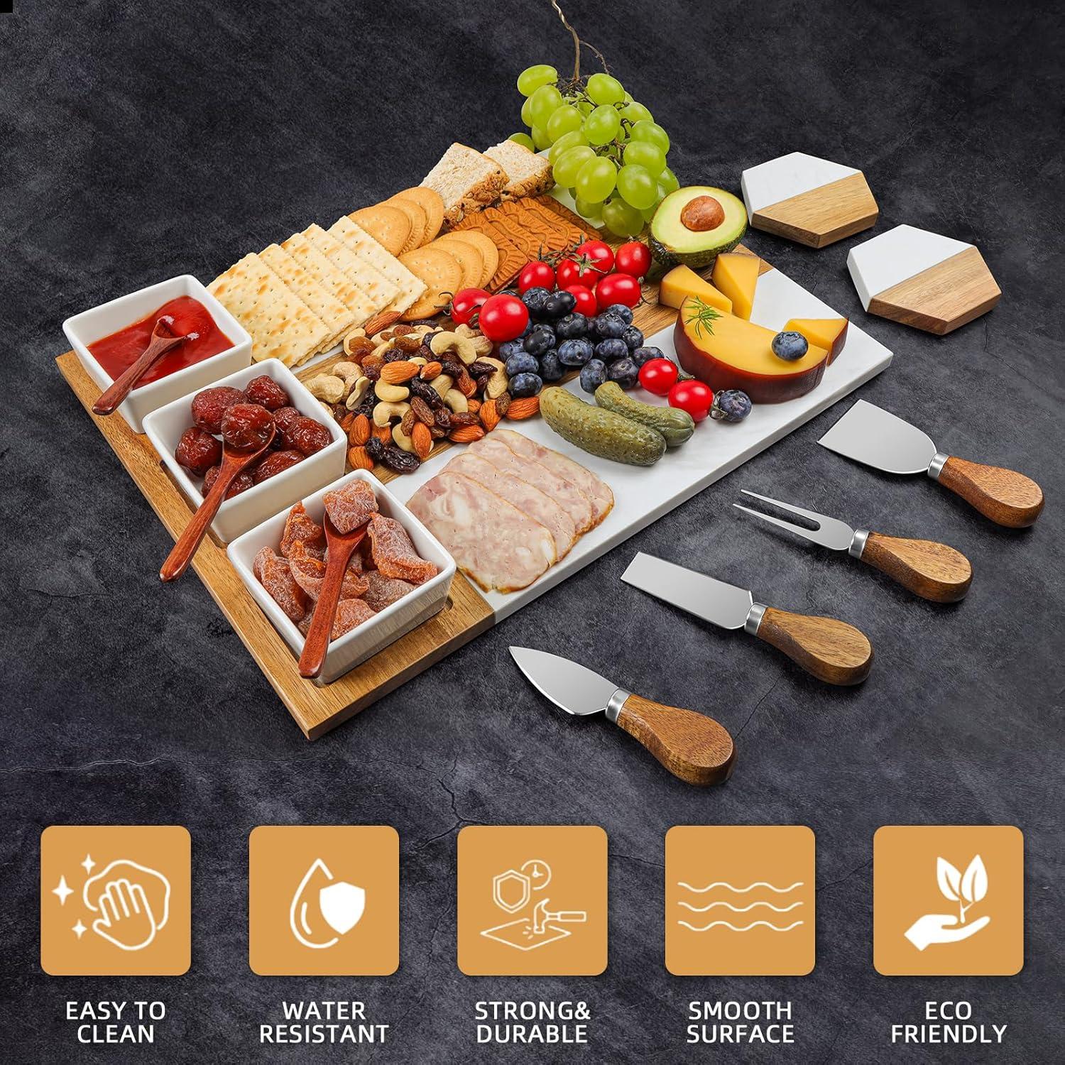 Tabla de Charcutería Grande de Madera y Mármol ECWAY 40x30 cm