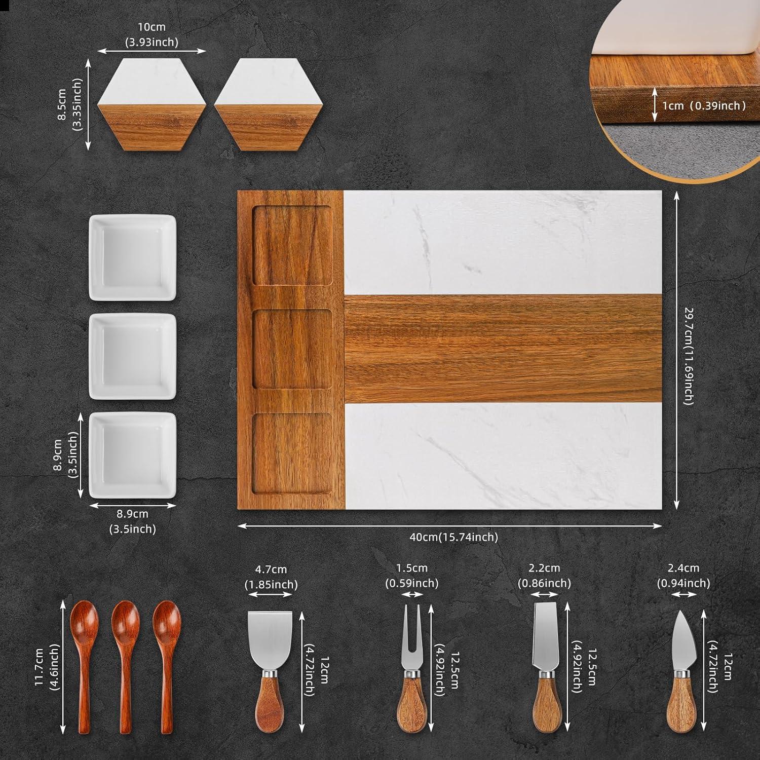 Tabla de Charcutería Grande de Madera y Mármol ECWAY 40x30 cm