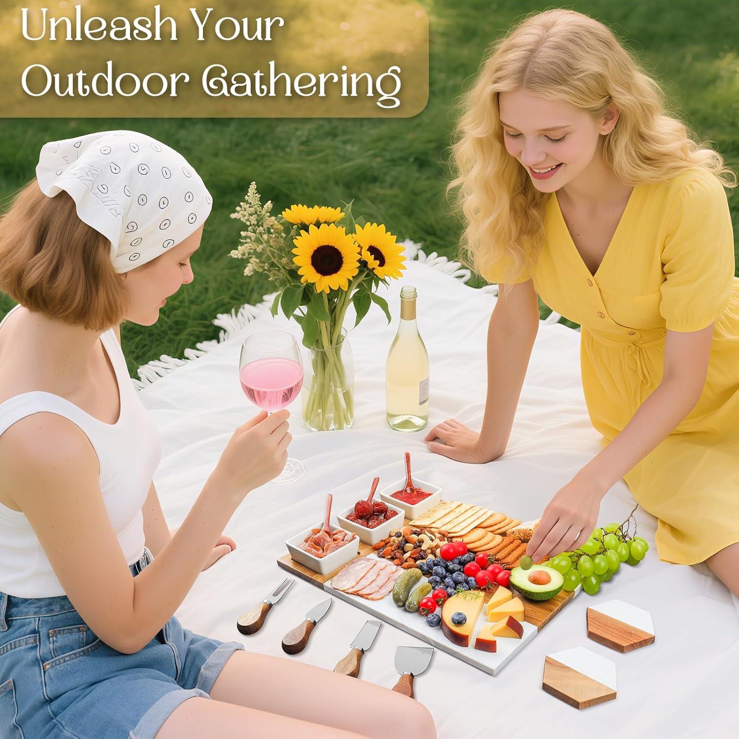 Tabla de Charcutería Grande de Madera y Mármol ECWAY 40x30 cm