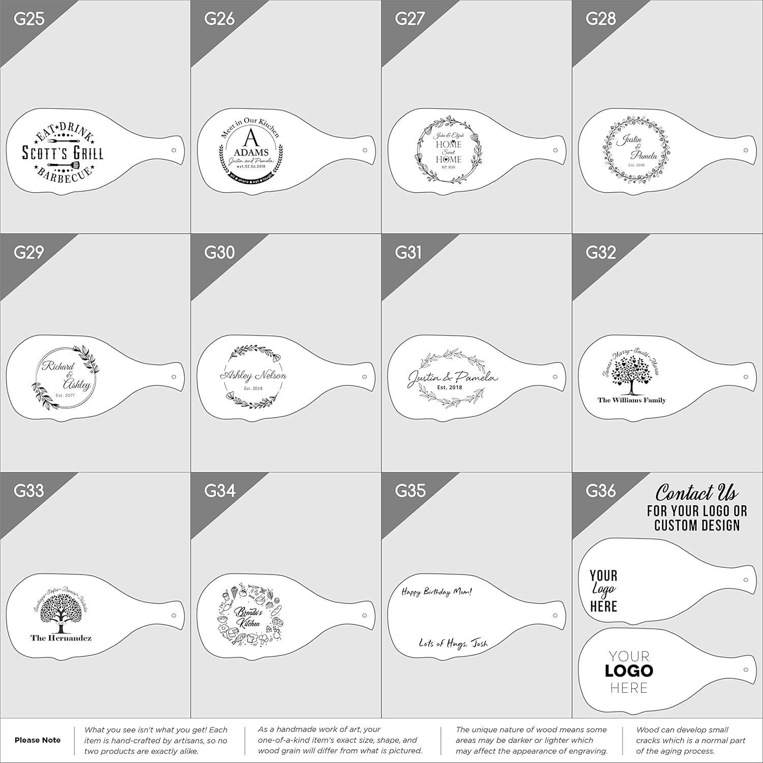 Tabla de Charcutería Personalizada Forest Decor 38x18 cm Madera Olivo