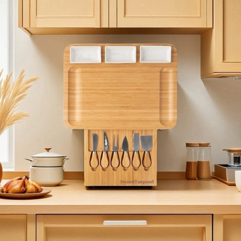 Tabla de Charcutería SwandTanpand con 6 Cuchillos y Bandeja