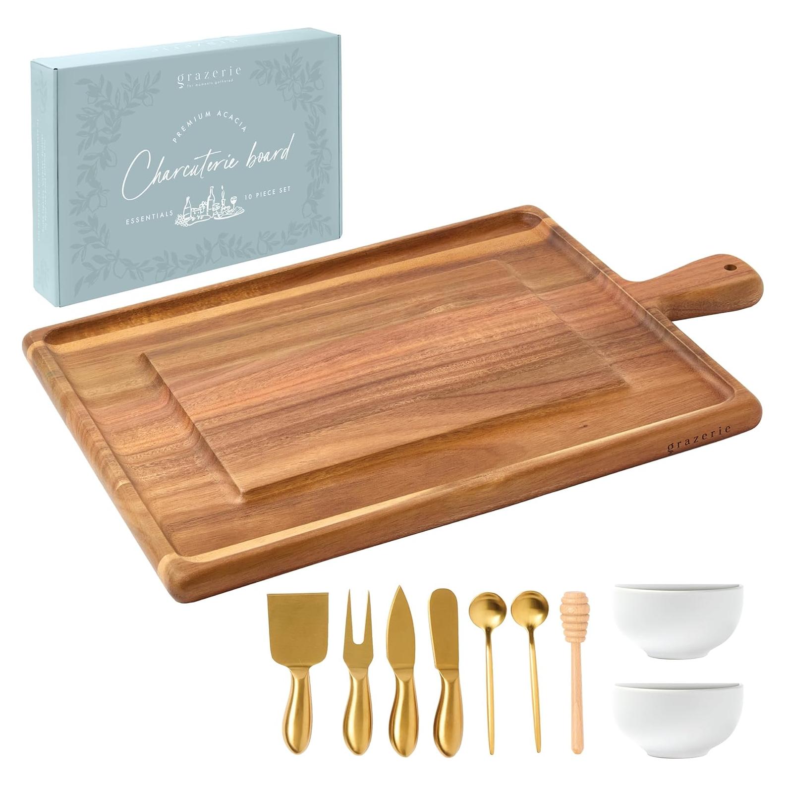 Juego de Charcutería Grazerie 10 Piezas Tabla Acacia y Cuchillos