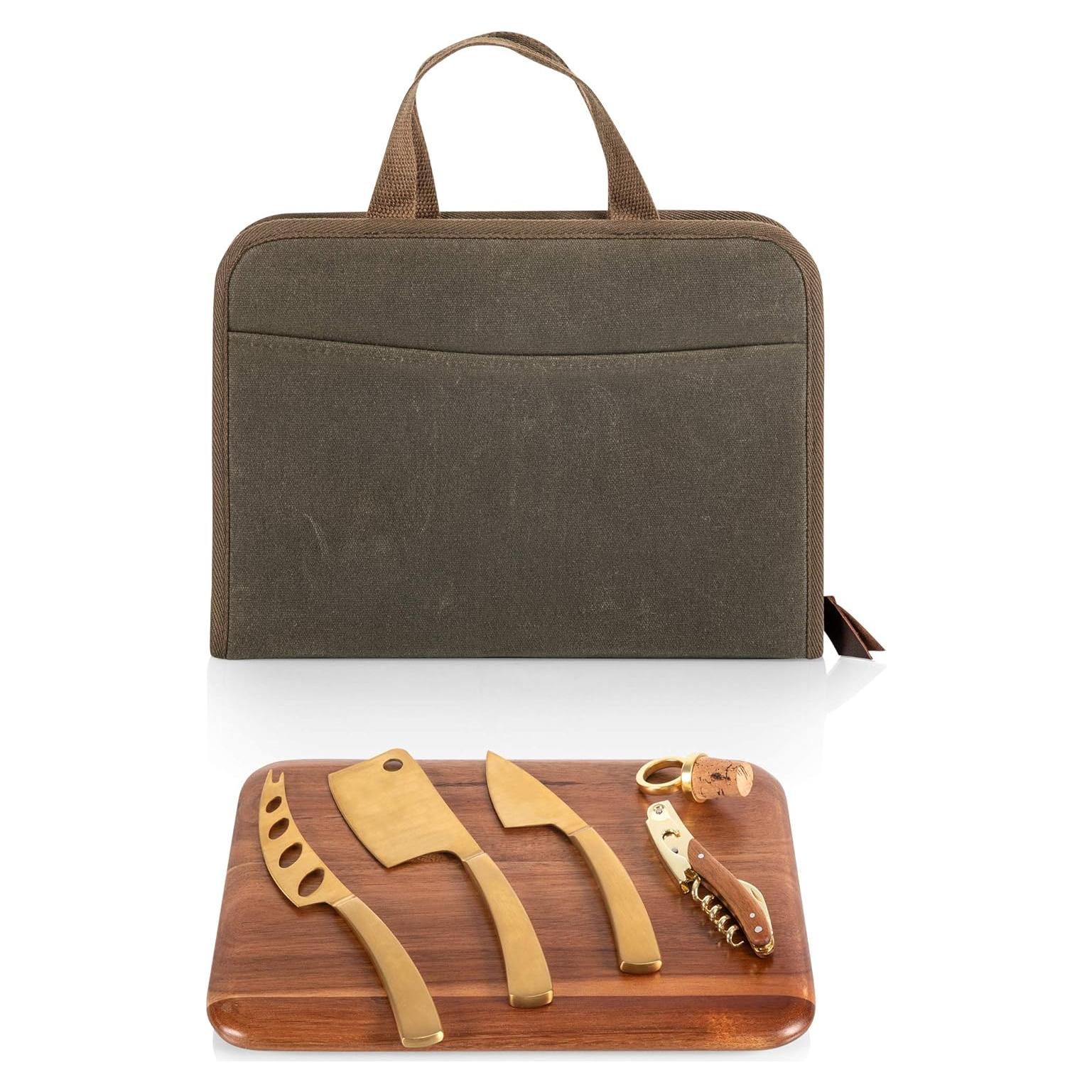 Juego de cuchillos de queso de viaje Monterey con tabla de acacia