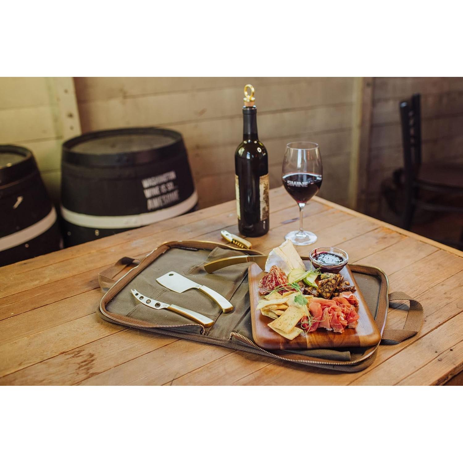 Juego de cuchillos de queso de viaje Monterey con tabla de acacia